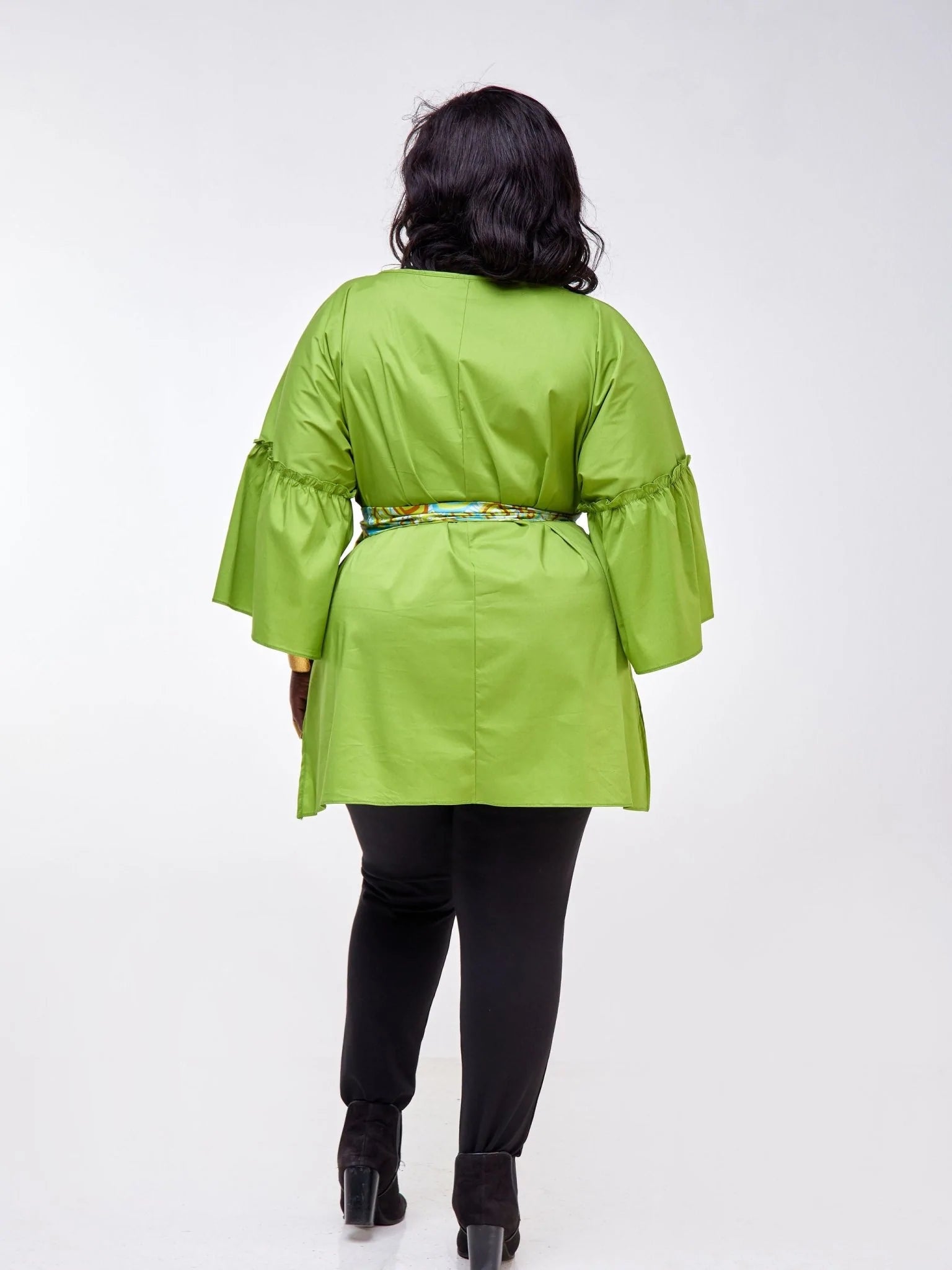 Safari Mara 3/4 Sleeve Flounce Tunic Top - Lime Green - Shop Zetu Kenya