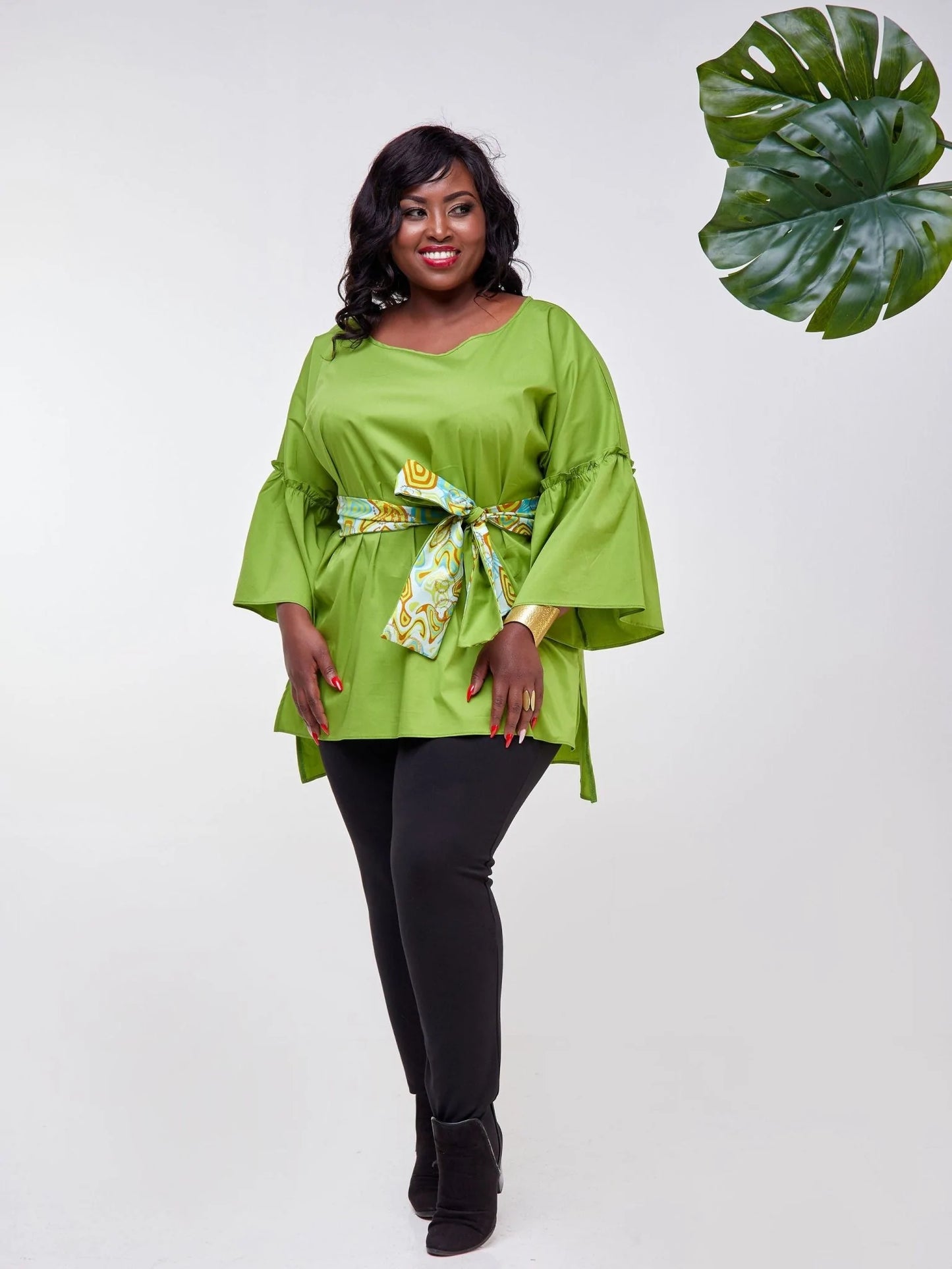 Safari Mara 3/4 Sleeve Flounce Tunic Top - Lime Green - Shop Zetu Kenya