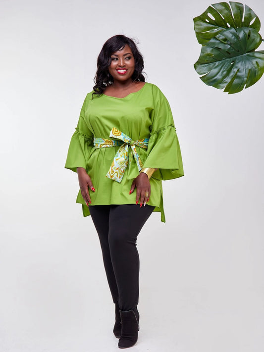 Safari Mara 3/4 Sleeve Flounce Tunic Top - Lime Green - Shop Zetu Kenya