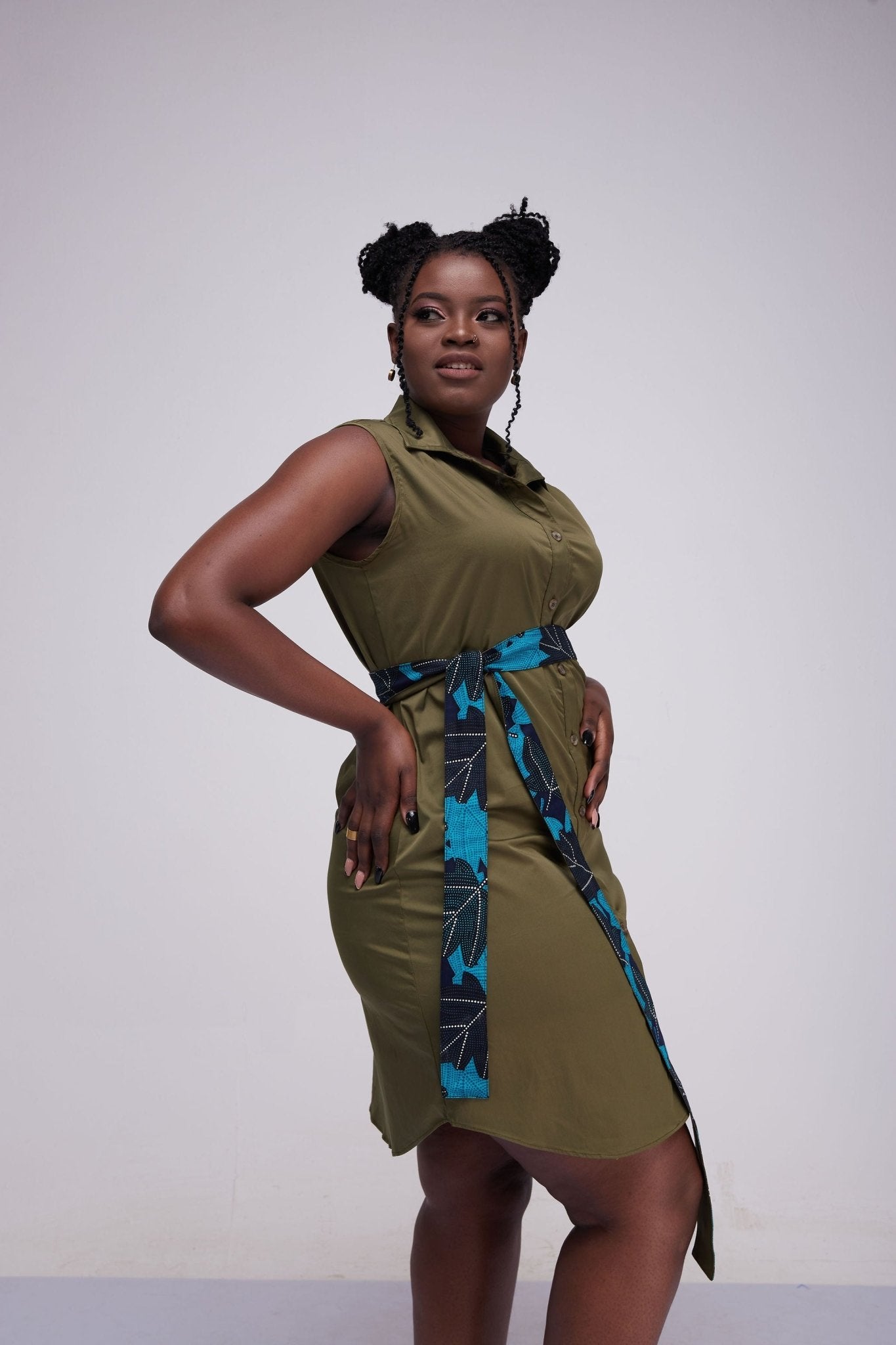 Safari Tawi Sleeveless Scalloped Shirt Dress - Hunters Green - Shop Zetu Kenya