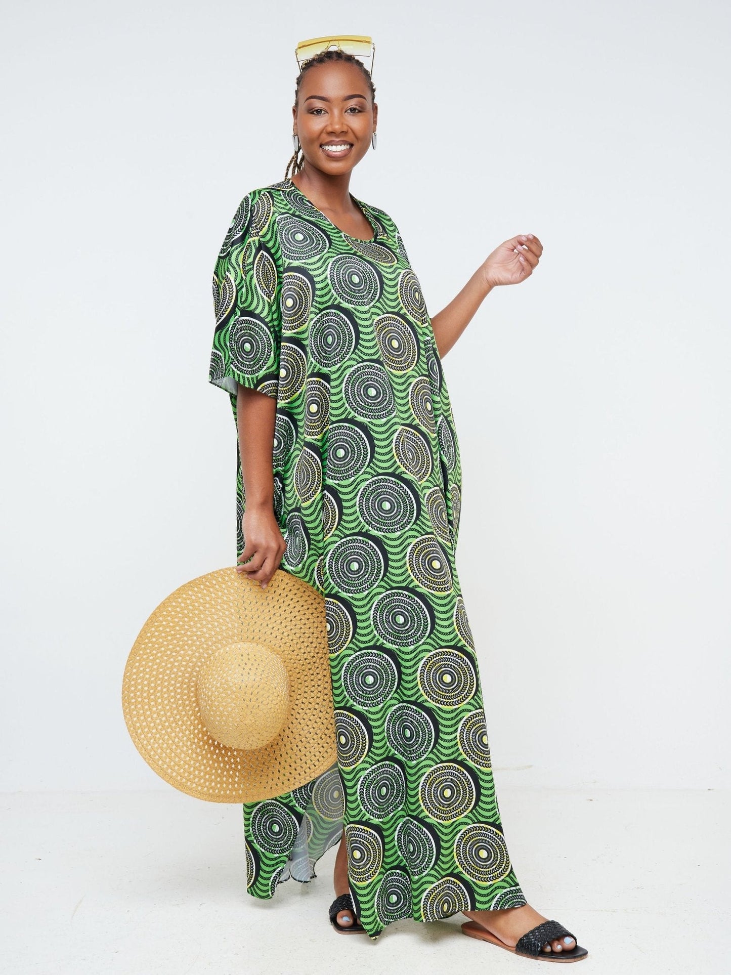 Vivo Alek Kaftan Dress - Green / Black Abstract Print - Shop Zetu Kenya