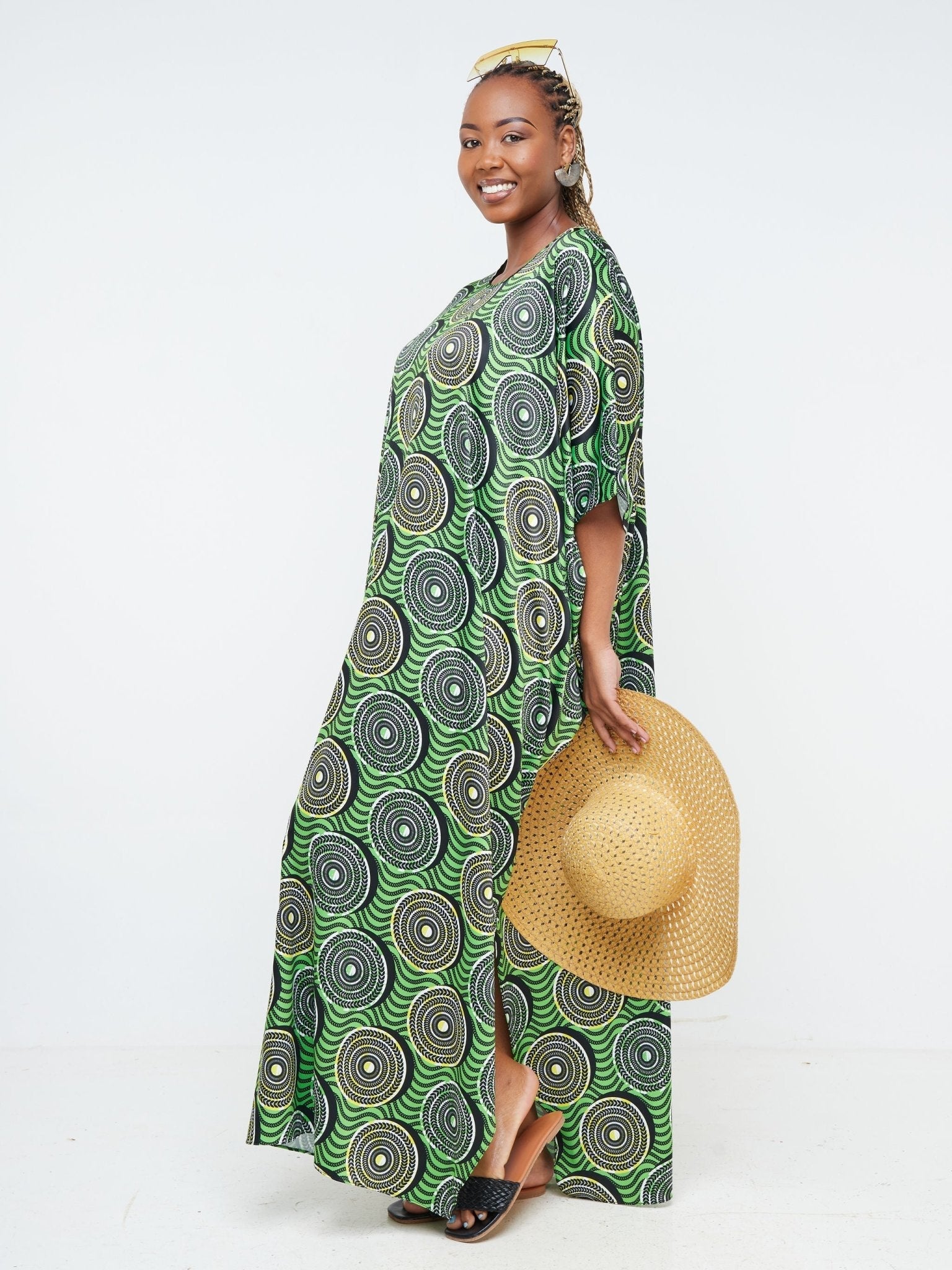 Vivo Alek Kaftan Dress - Green / Black Abstract Print - Shop Zetu Kenya