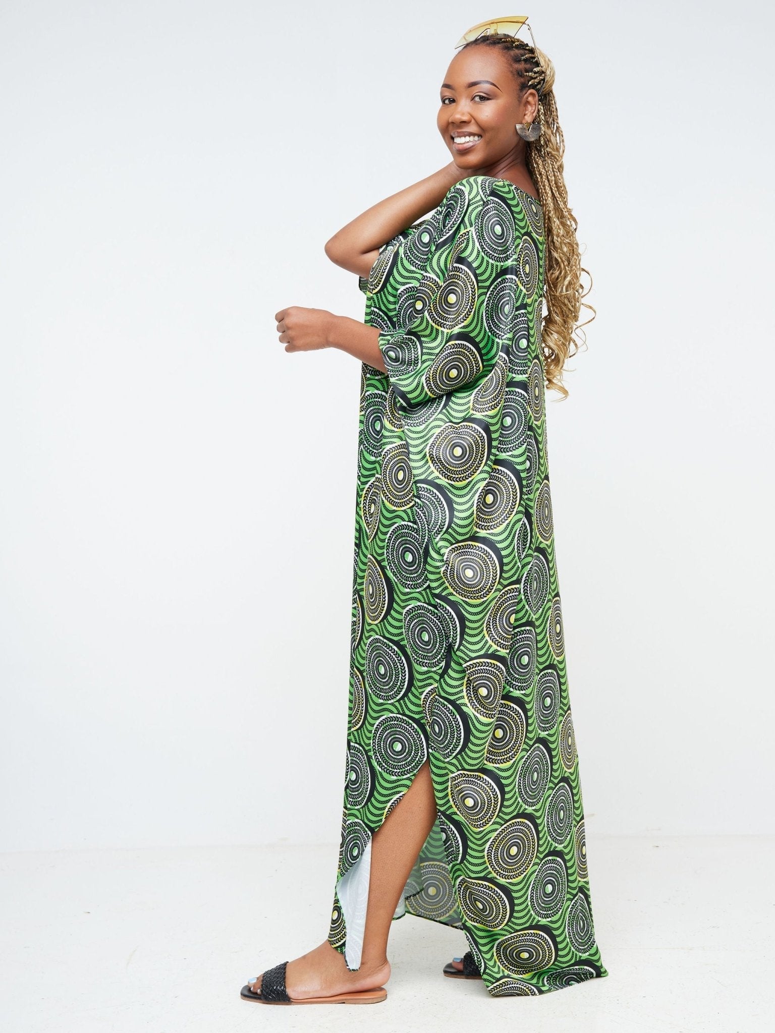 Vivo Alek Kaftan Dress - Green / Black Abstract Print - Shop Zetu Kenya