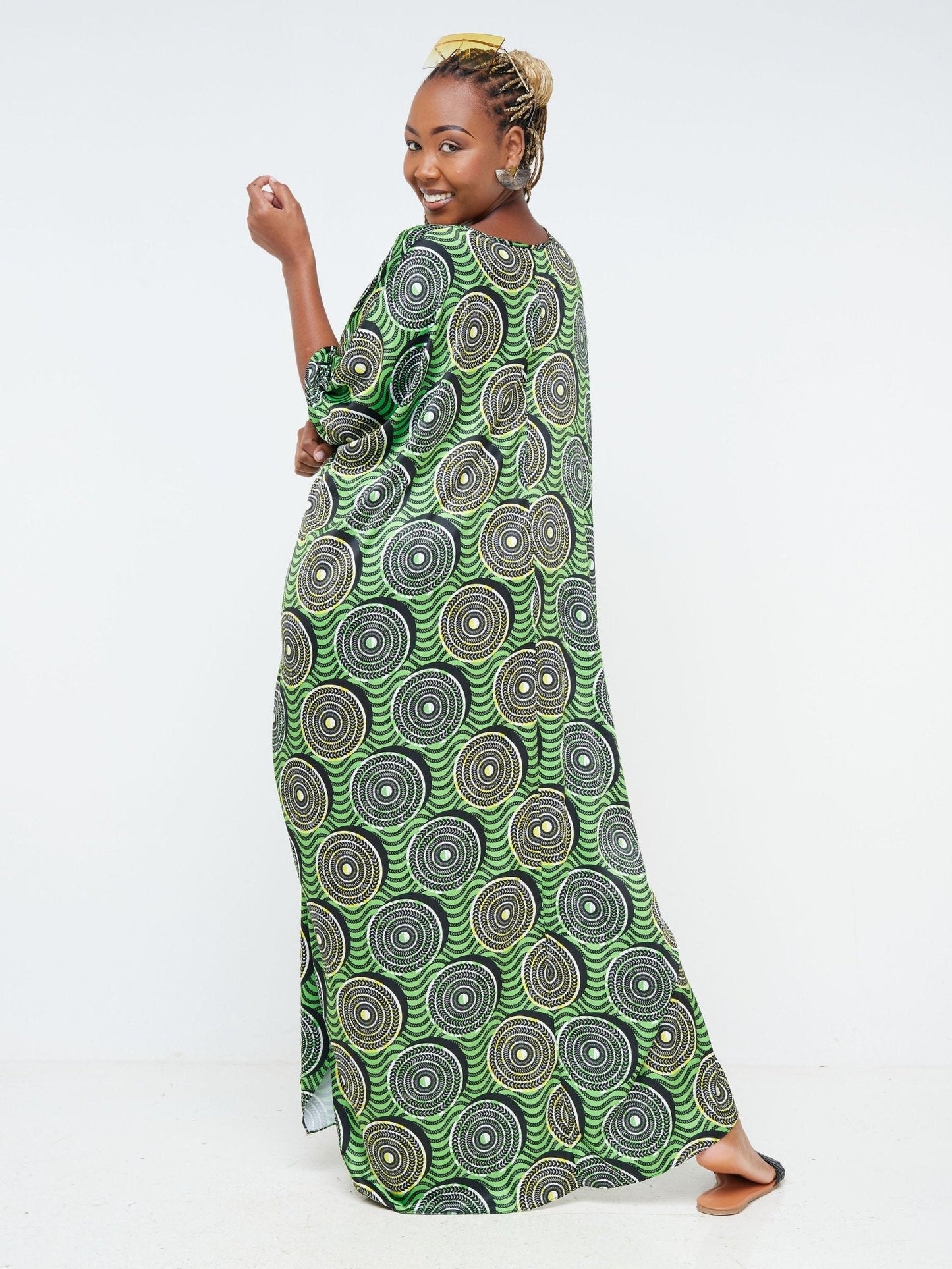 Vivo Alek Kaftan Dress - Green / Black Abstract Print - Shop Zetu Kenya