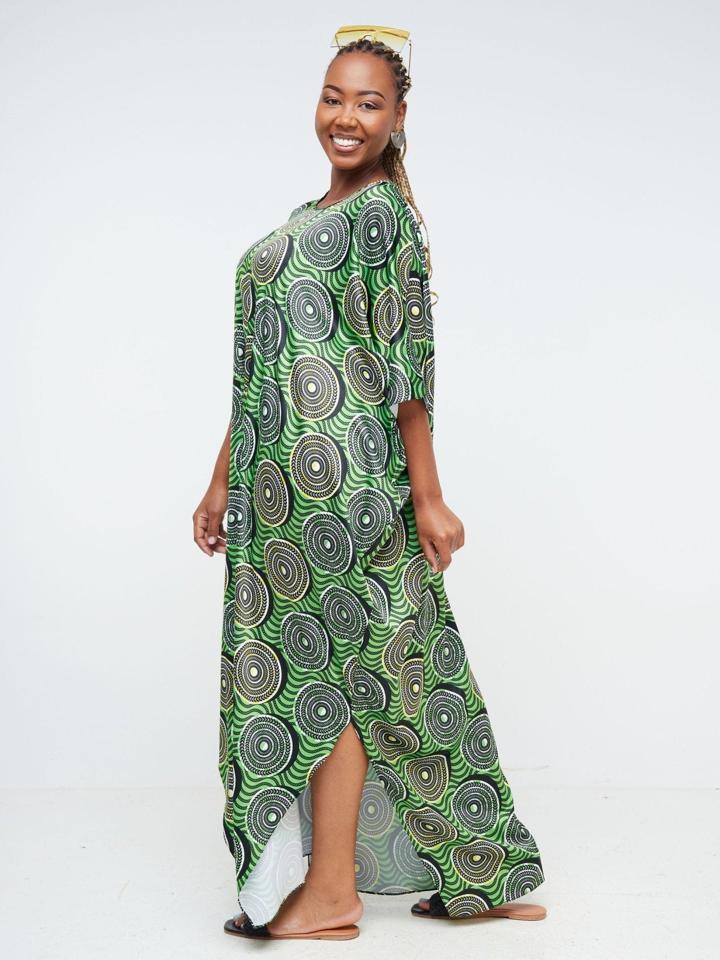 Vivo Alek Kaftan Dress - Green / Black Abstract Print - Shop Zetu Kenya