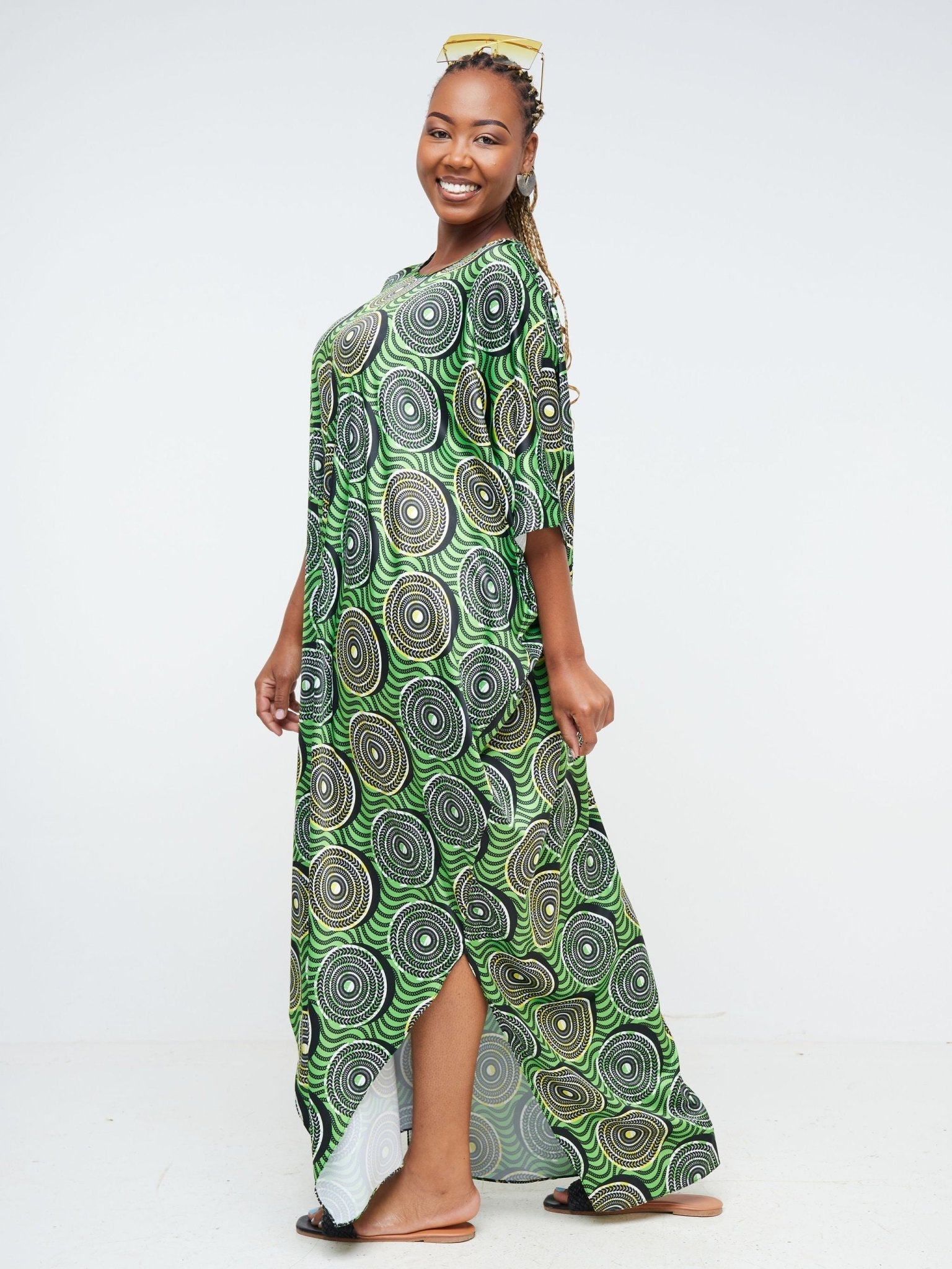 Vivo Alek Kaftan Dress - Green / Black Abstract Print - Shop Zetu Kenya