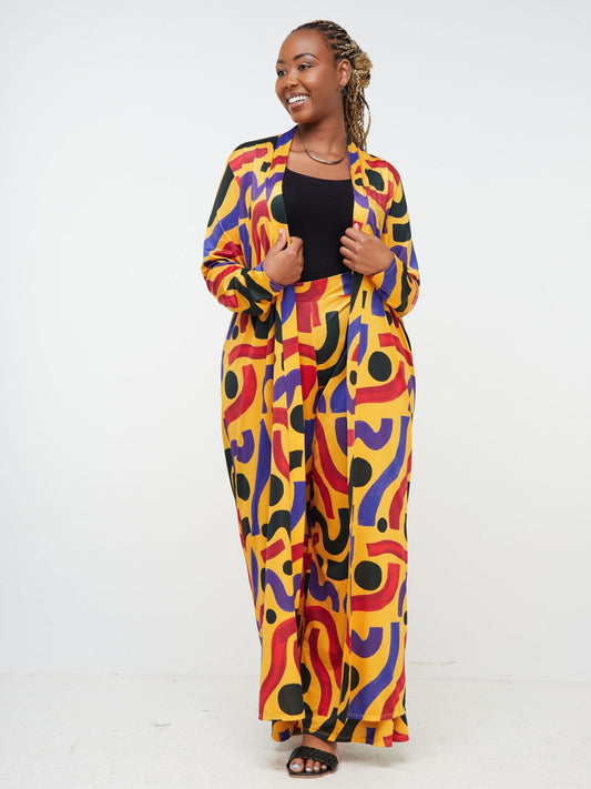 Vivo Arusha Maxi Waterfall - Mustard / Black Abstract Print - Shop Zetu Kenya