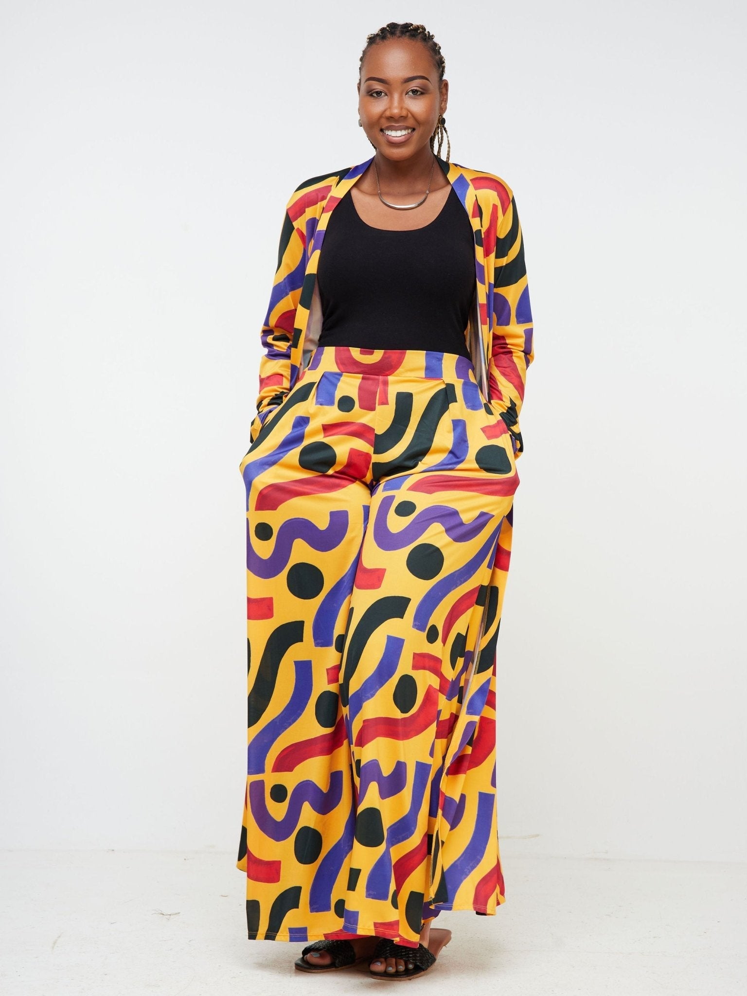 Vivo Arusha Maxi Waterfall - Mustard / Black Abstract Print - Shop Zetu Kenya