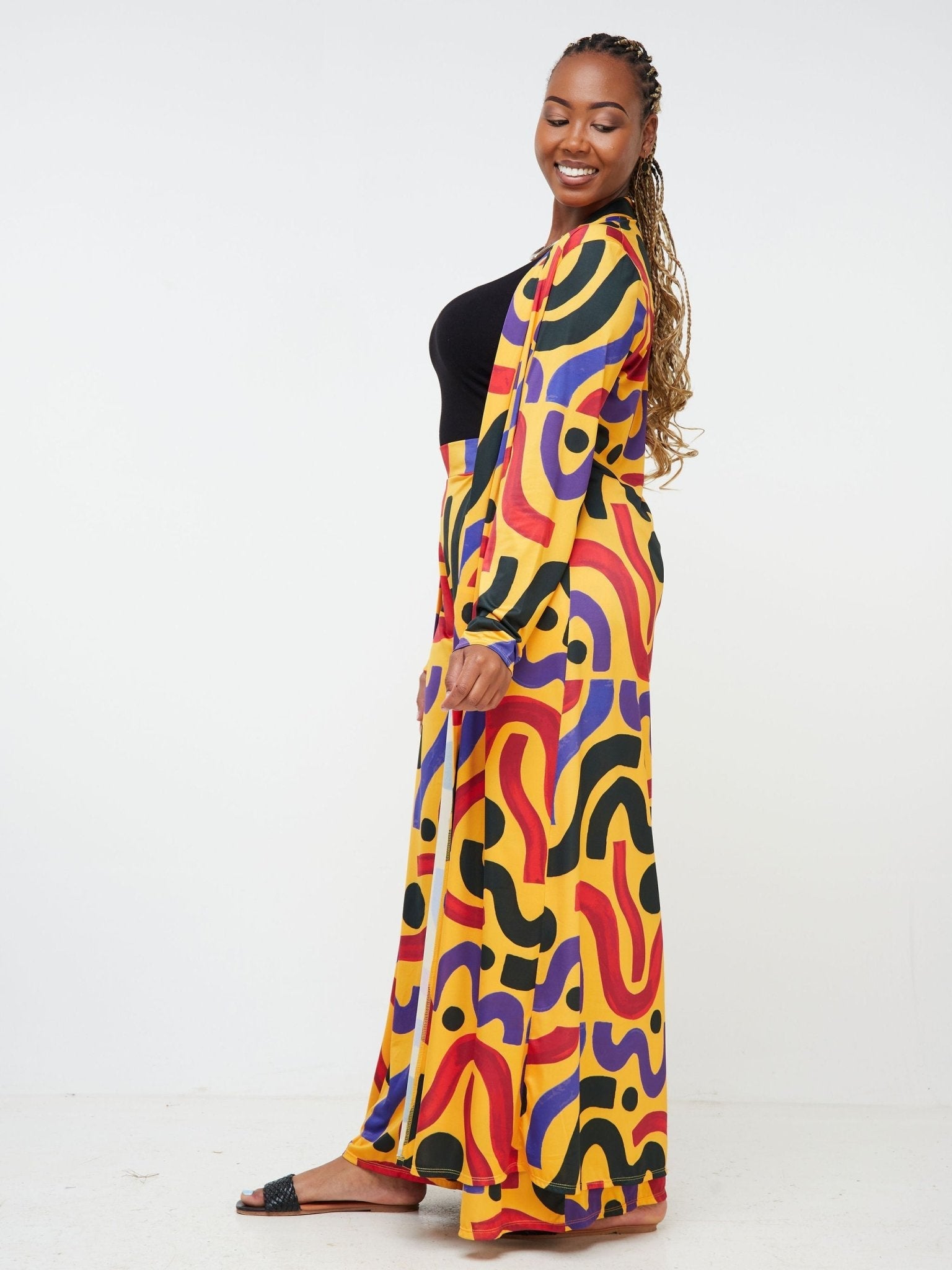Vivo Arusha Maxi Waterfall - Mustard / Black Abstract Print - Shop Zetu Kenya