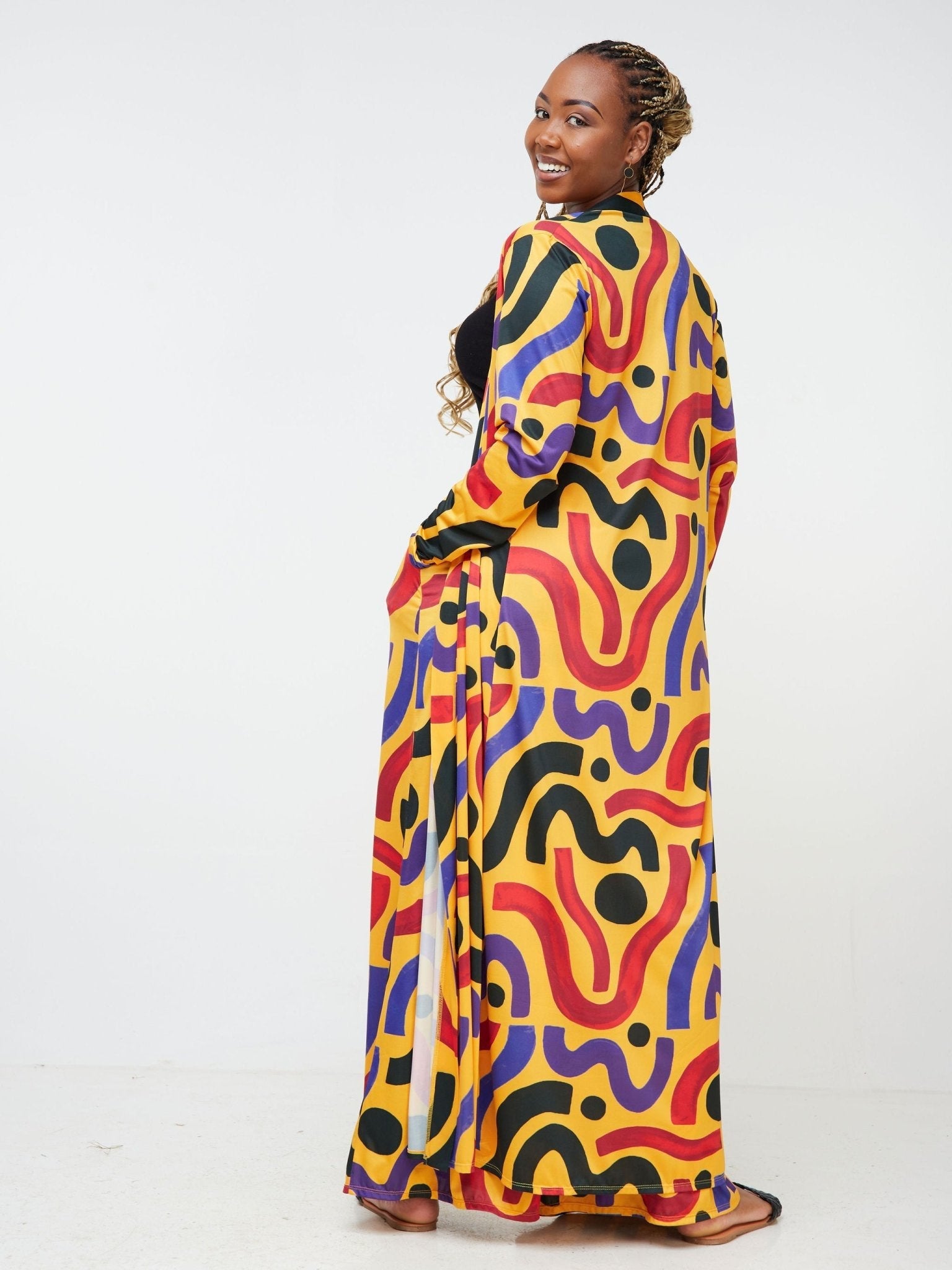 Vivo Arusha Maxi Waterfall - Mustard / Black Abstract Print - Shop Zetu Kenya