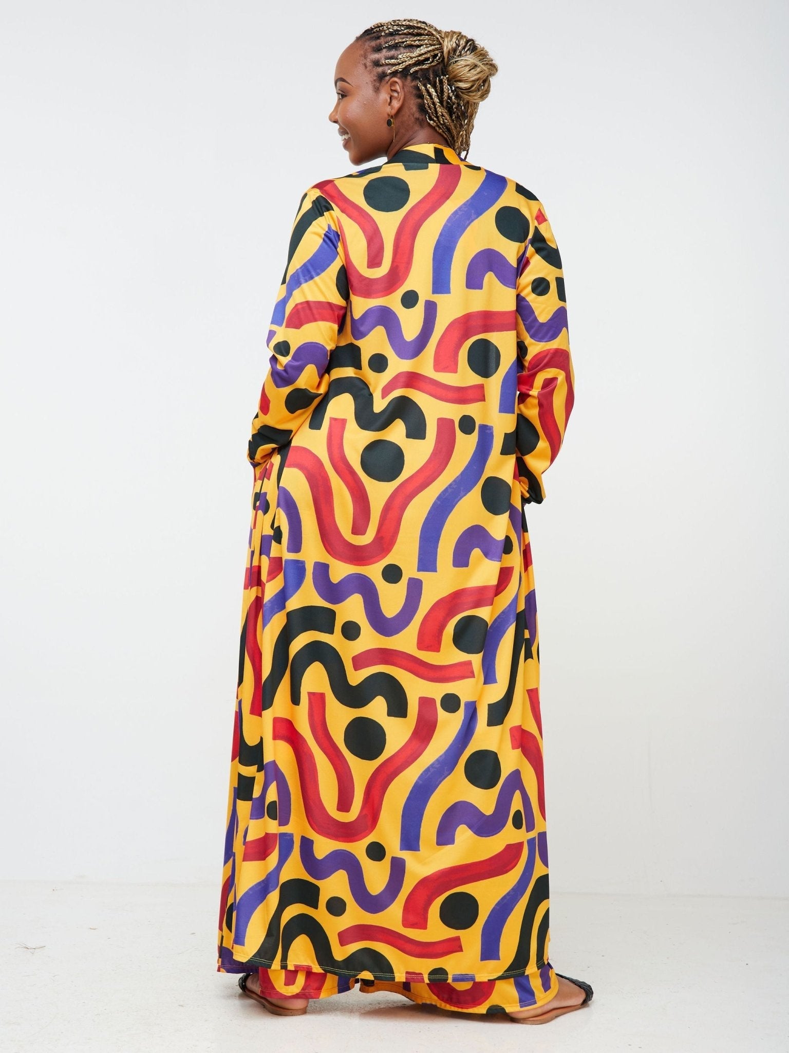 Vivo Arusha Maxi Waterfall - Mustard / Black Abstract Print - Shop Zetu Kenya