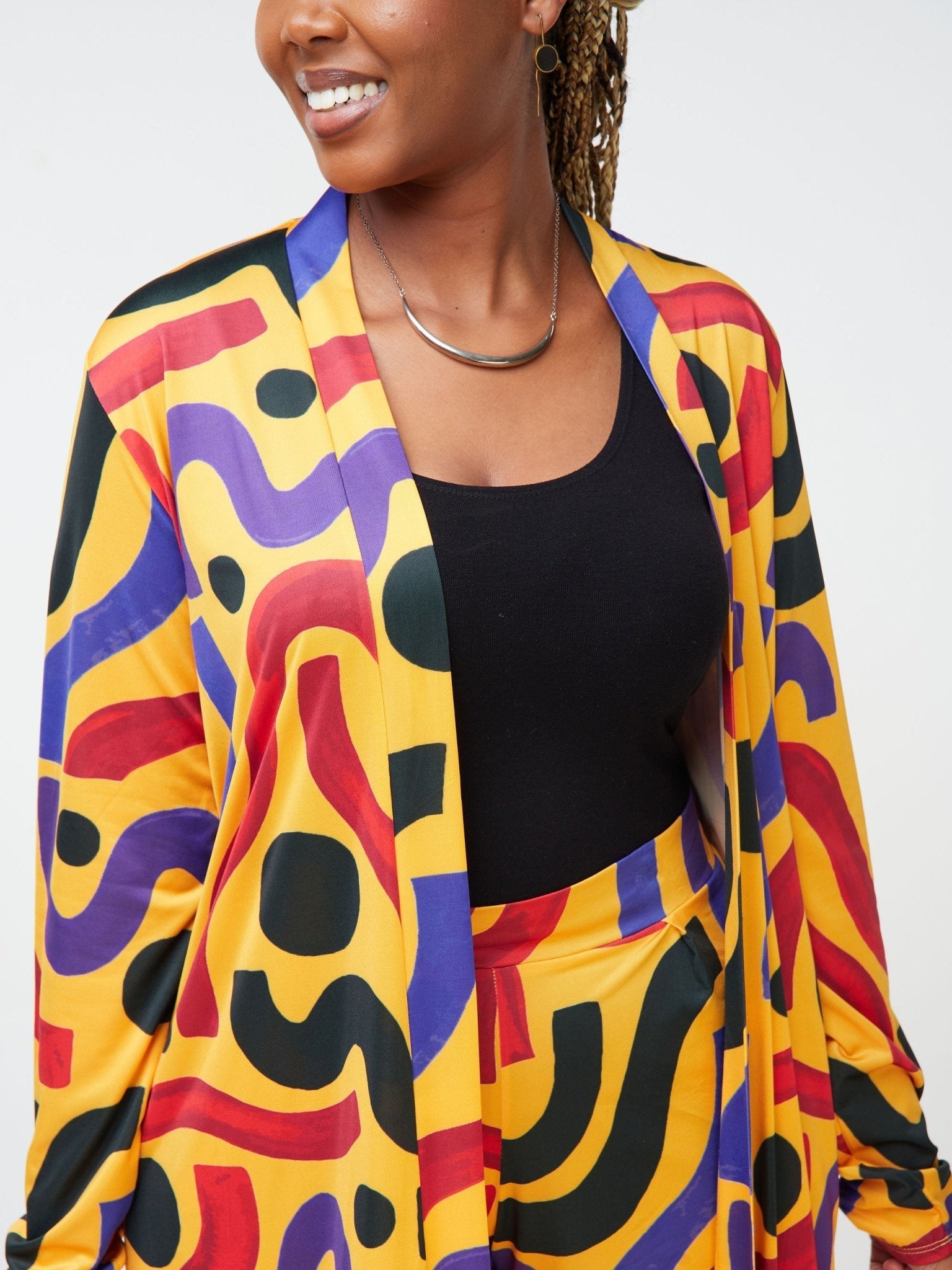 Vivo Arusha Maxi Waterfall - Mustard / Black Abstract Print - Shop Zetu Kenya
