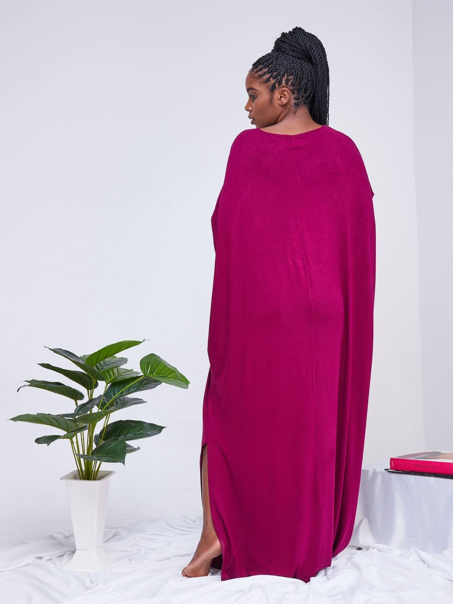 Vivo Arusha Wide Drop Shoulder Maxi Dress - Burgundy - Shop Zetu Kenya