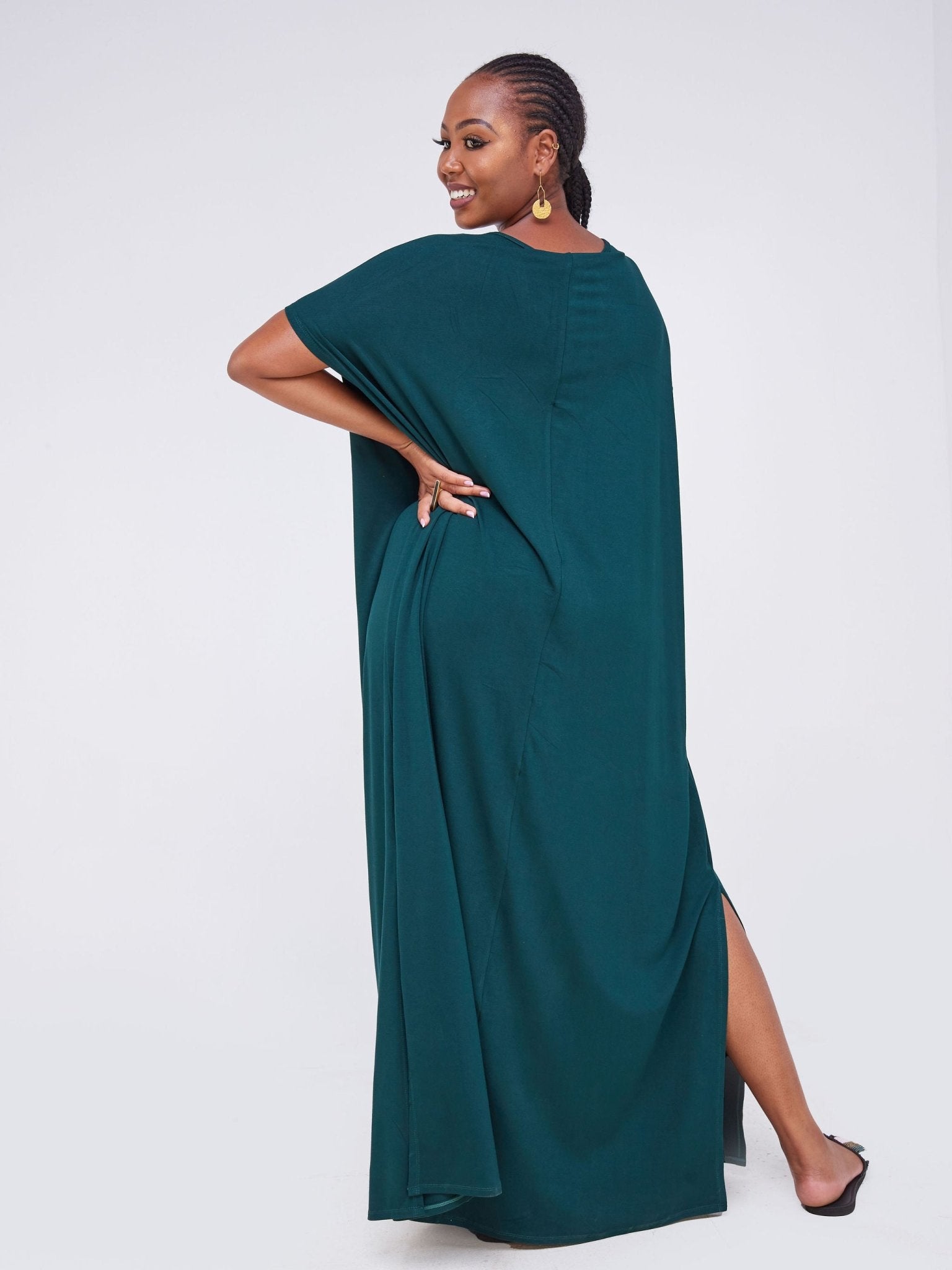 Vivo Arusha Wide Drop Shoulder Maxi Dress - Dark Green - Shop Zetu Kenya