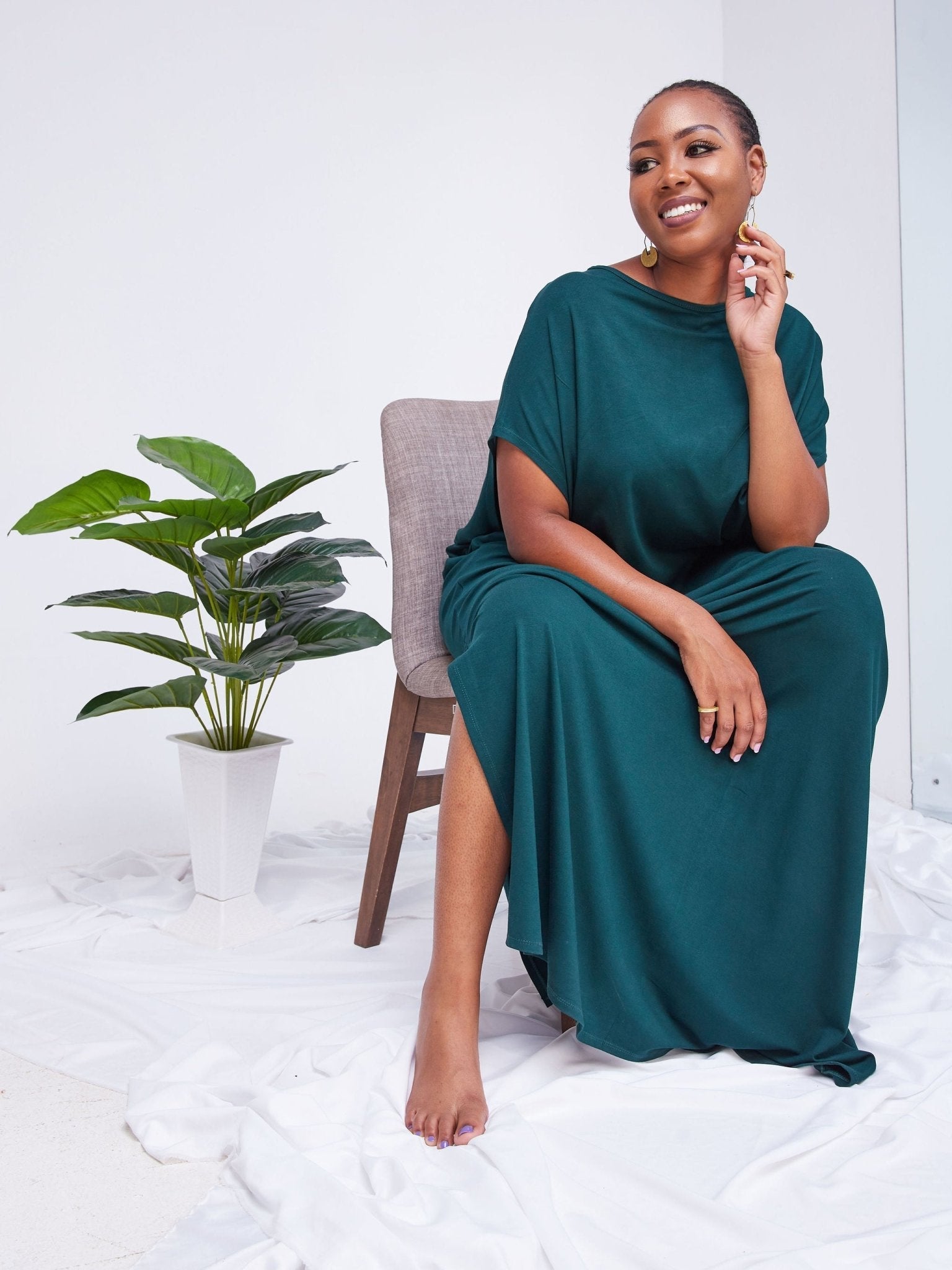 Vivo Arusha Wide Drop Shoulder Maxi Dress - Dark Green - Shop Zetu Kenya