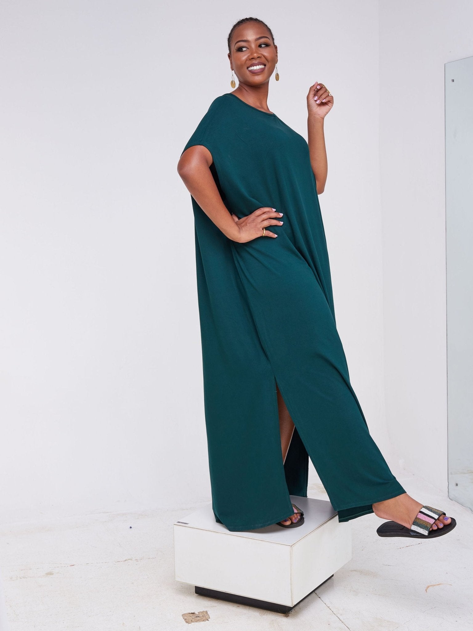 Vivo Arusha Wide Drop Shoulder Maxi Dress - Dark Green - Shop Zetu Kenya
