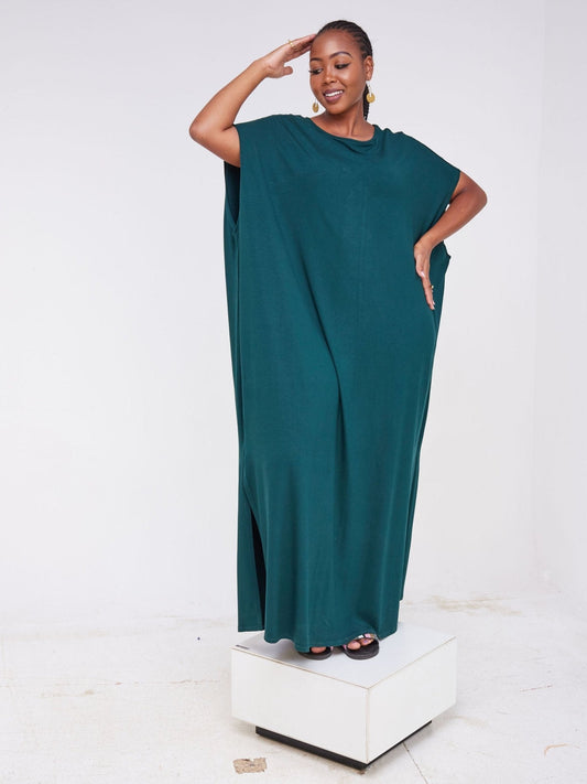 Vivo Arusha Wide Drop Shoulder Maxi Dress - Dark Green - Shop Zetu Kenya
