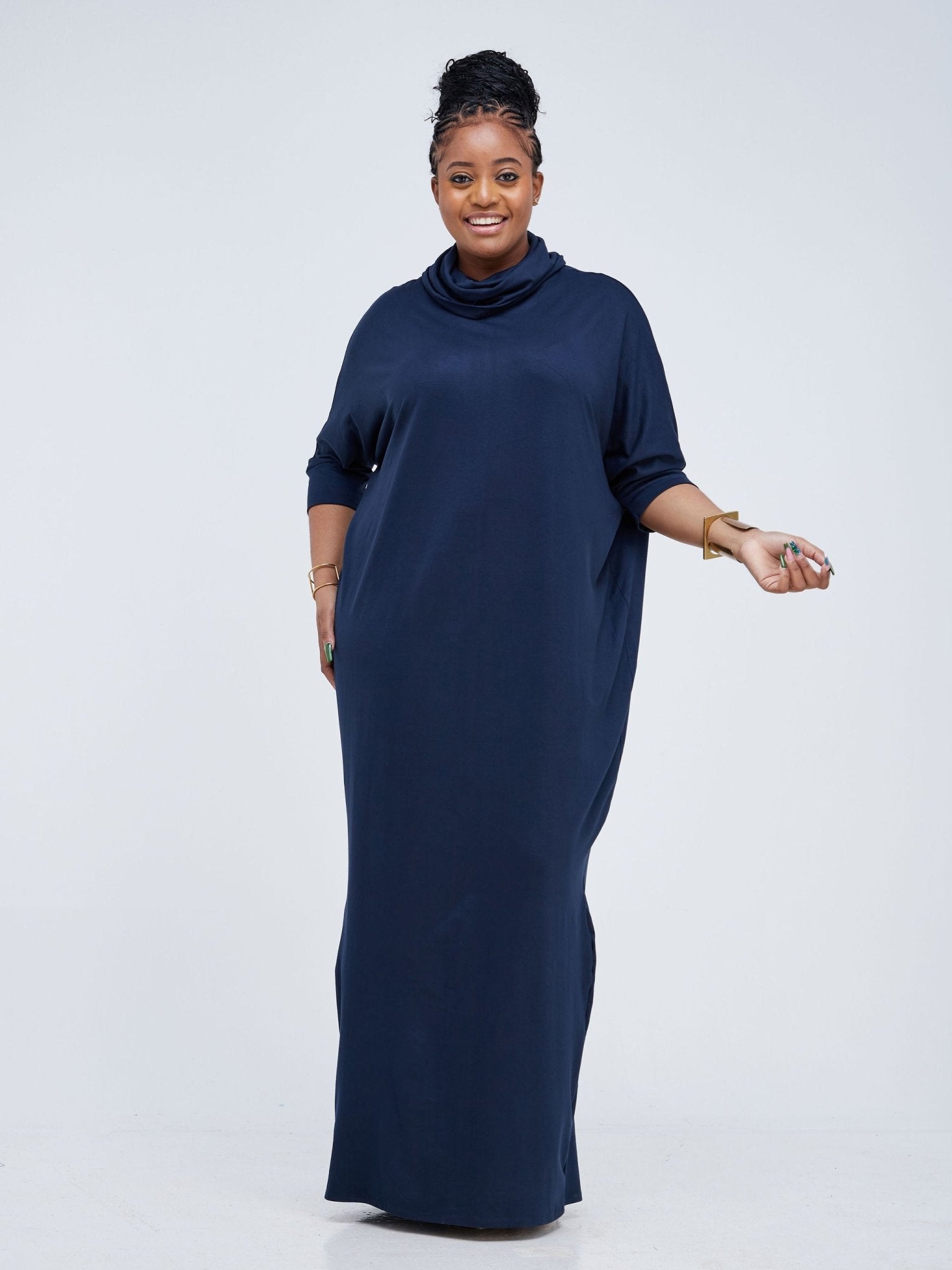 Vivo Basic Cowl Dolman Maxi Dress - Navy Blue - Shop Zetu Kenya