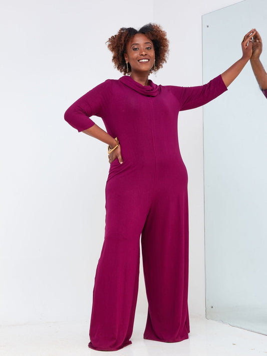 Vivo Basic Cowl Jumpsuit - Burgundy - Shop Zetu Kenya