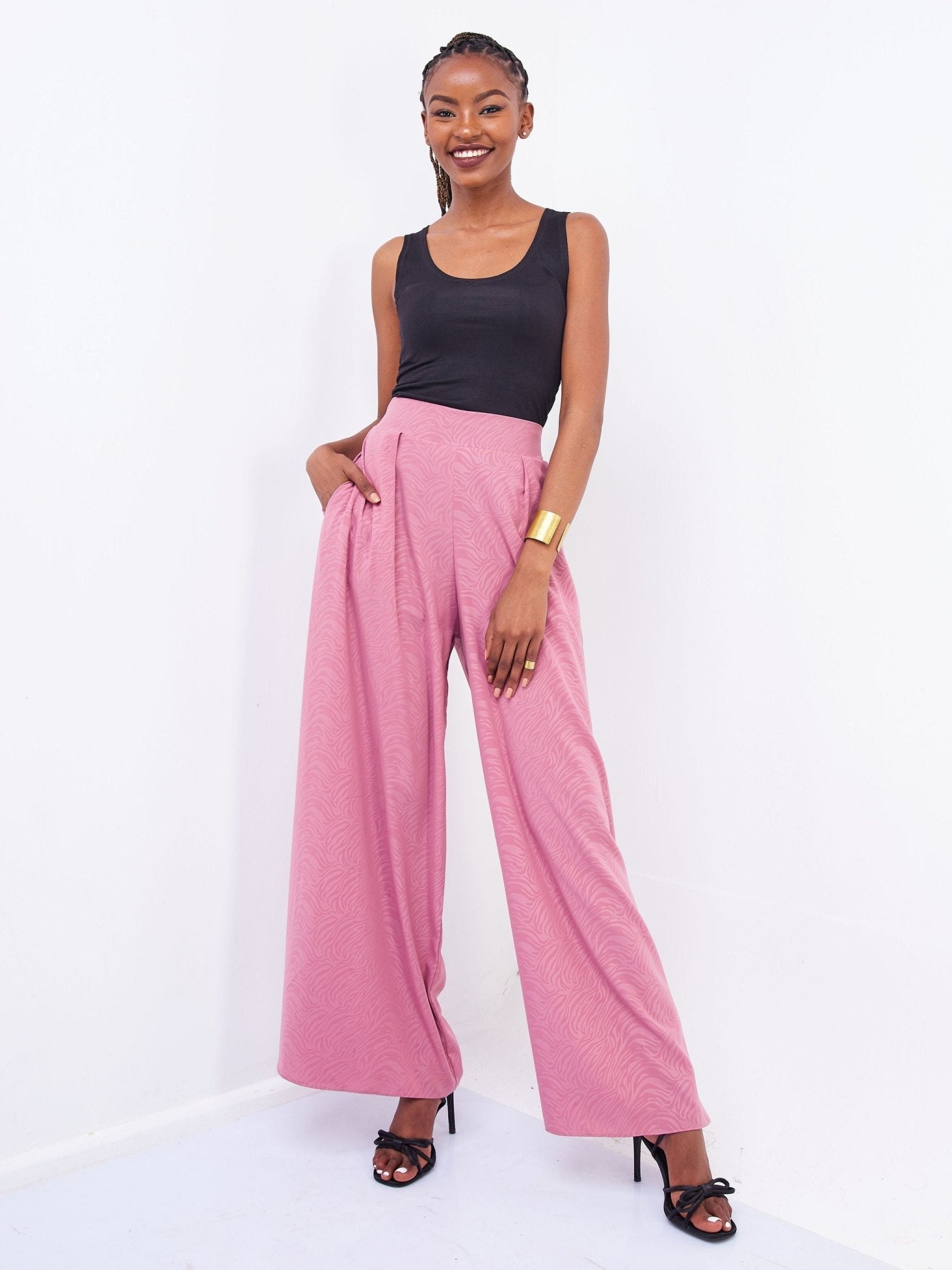 Vivo Basic Crepe Pants - Peach Animal Print - Shop Zetu Kenya