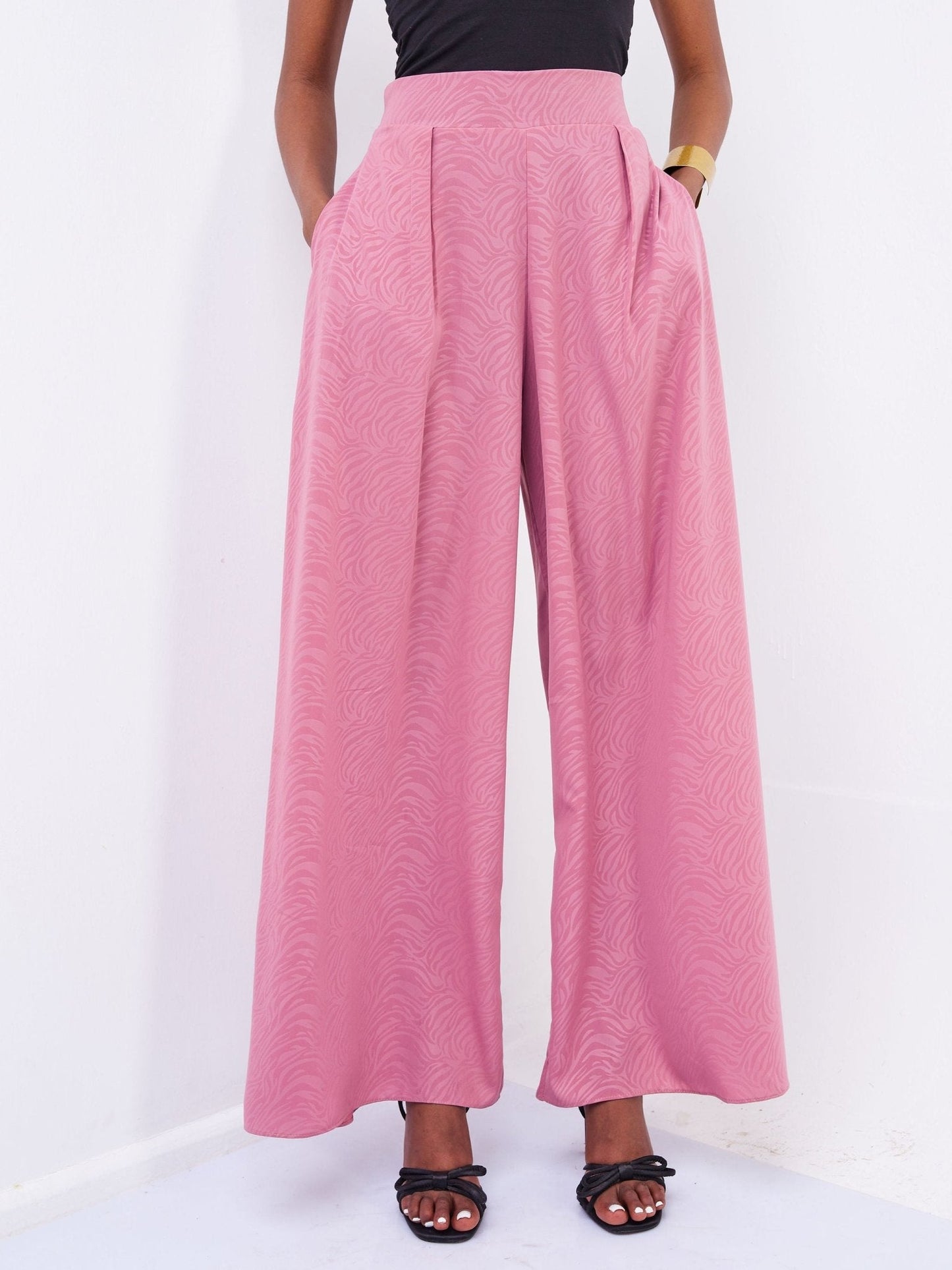 Vivo Basic Crepe Pants - Peach Animal Print - Shop Zetu Kenya