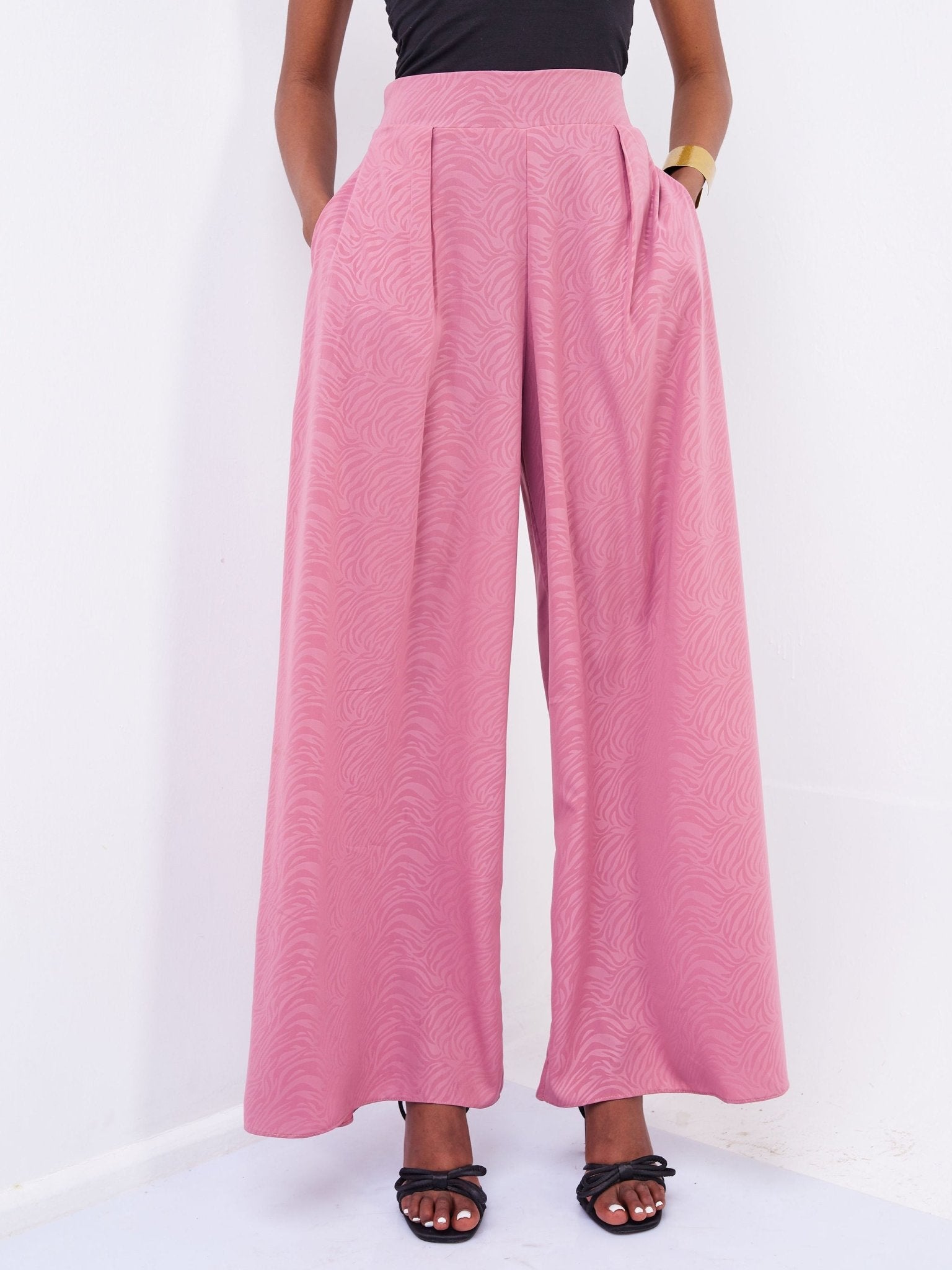 Vivo Basic Crepe Pants - Peach Animal Print - Shop Zetu Kenya