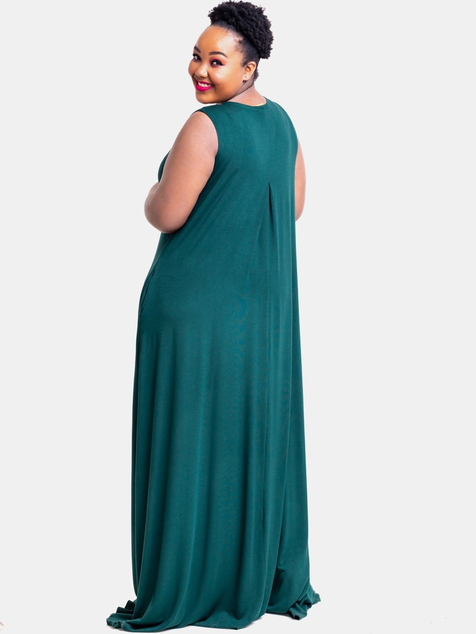 Vivo Basic Julia Back Pleat Maxi Dress - Dark Green - Shop Zetu Kenya