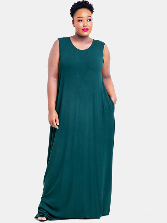 Vivo Basic Julia Back Pleat Maxi Dress - Dark Green - Shop Zetu Kenya