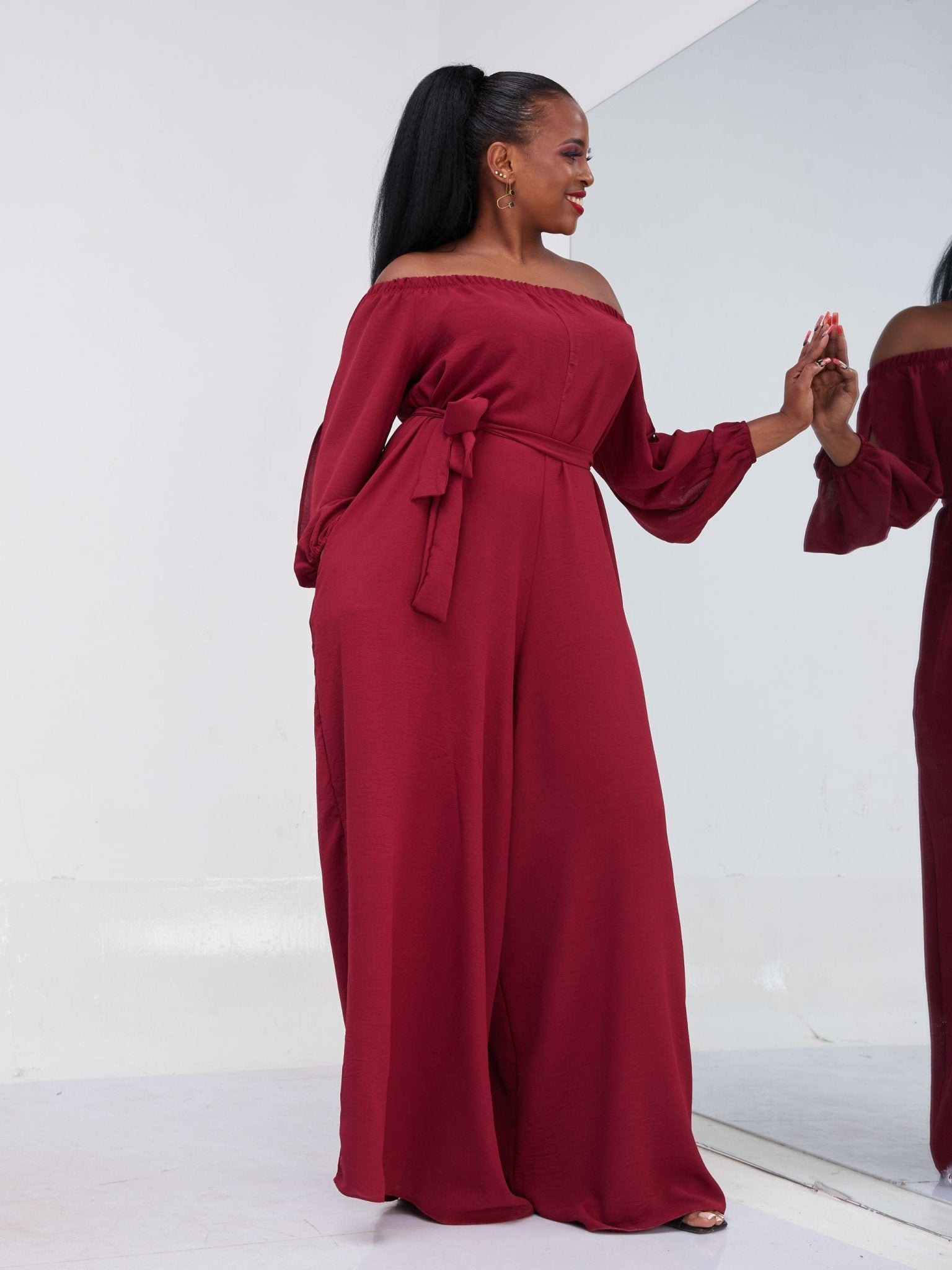 Vivo Dayo Off Shoulder Jumpsuit - Maroon - Shop Zetu Kenya