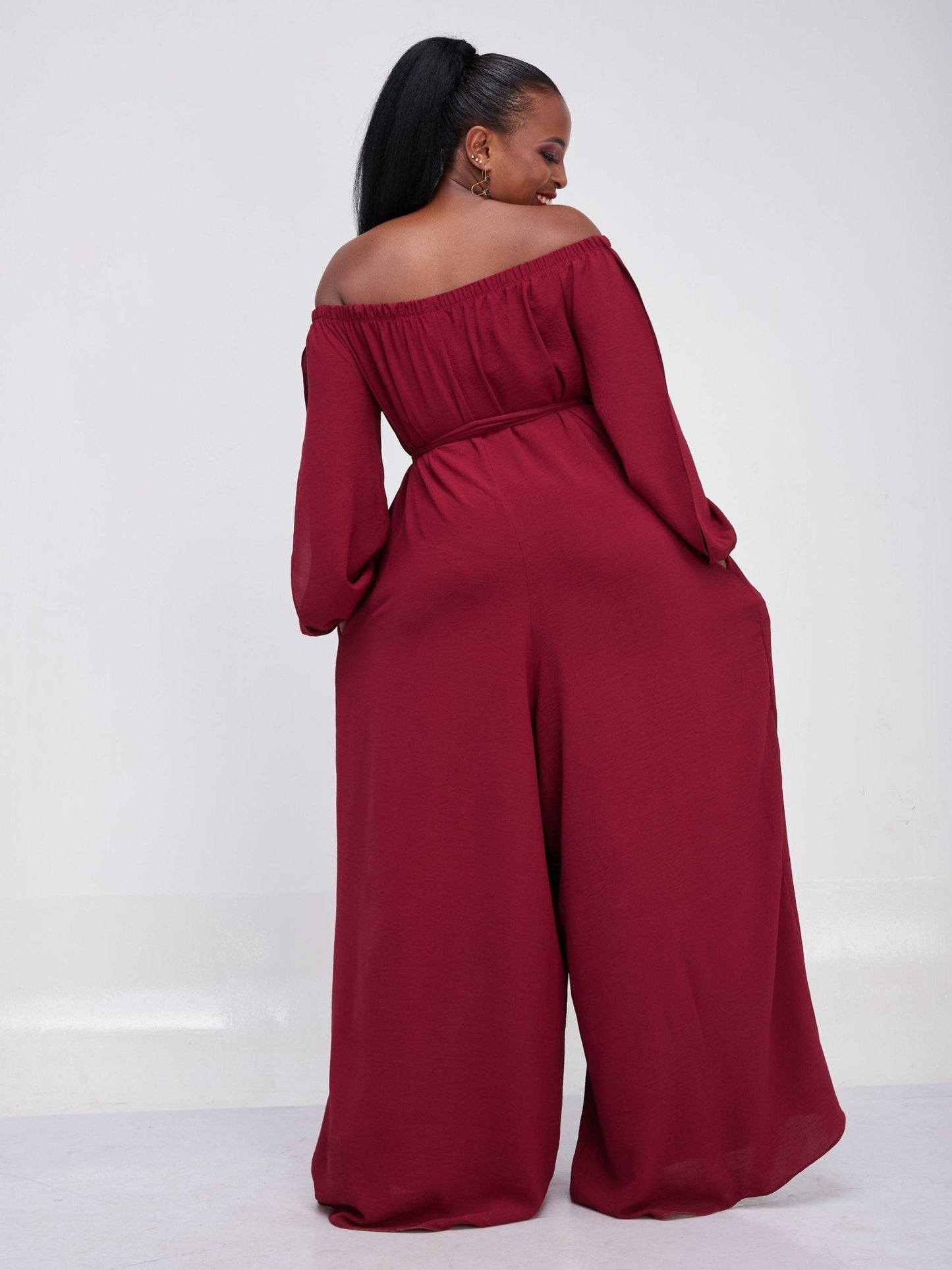 Vivo Dayo Off Shoulder Jumpsuit - Maroon - Shop Zetu Kenya