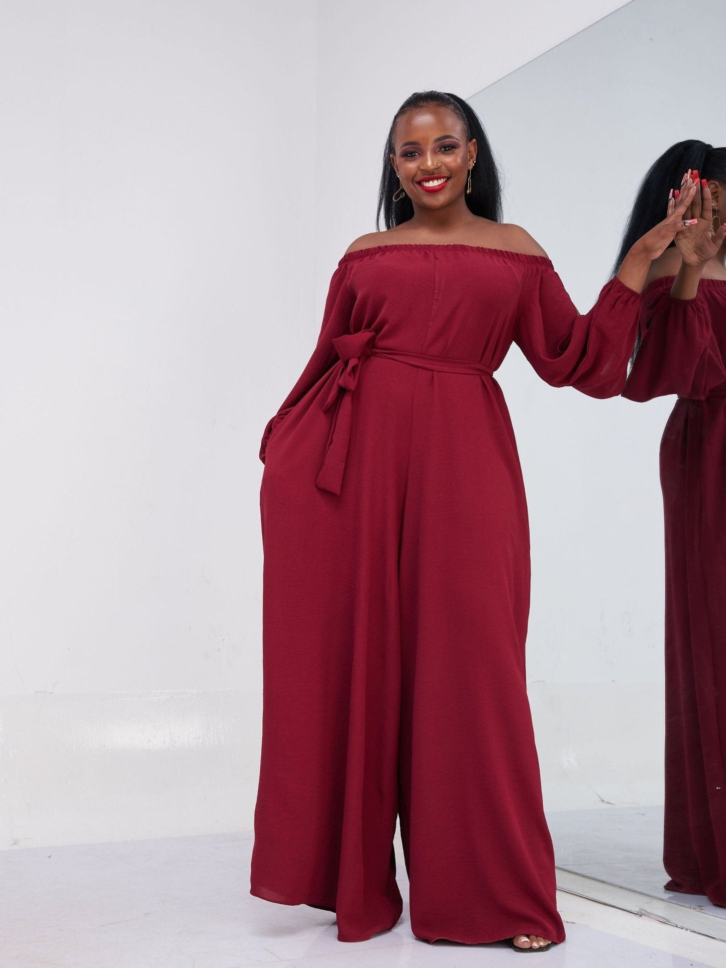 Vivo Dayo Off Shoulder Jumpsuit - Maroon - Shop Zetu Kenya