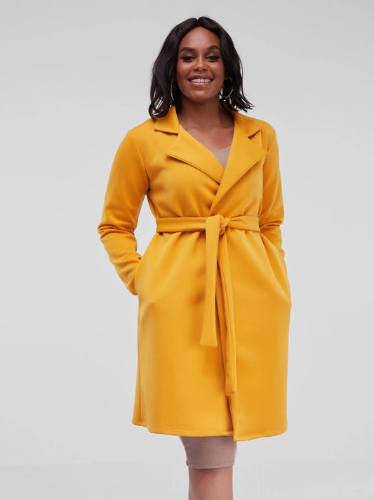 Vivo Hema Long Sleeve Trench Collar A-line Coat - Mustard - Shop Zetu Kenya