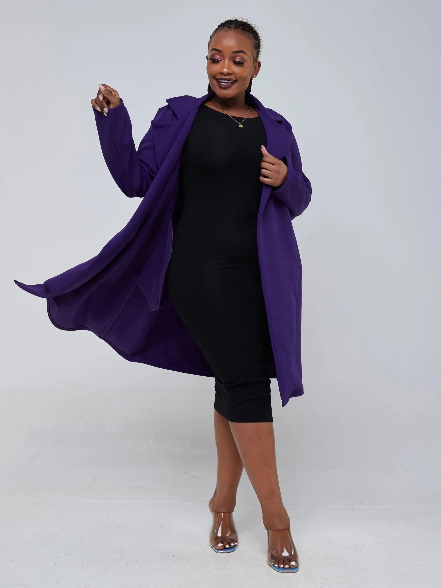 Vivo Hema Long Sleeve Trench Collar A-line Coat - Purple - Shop Zetu Kenya