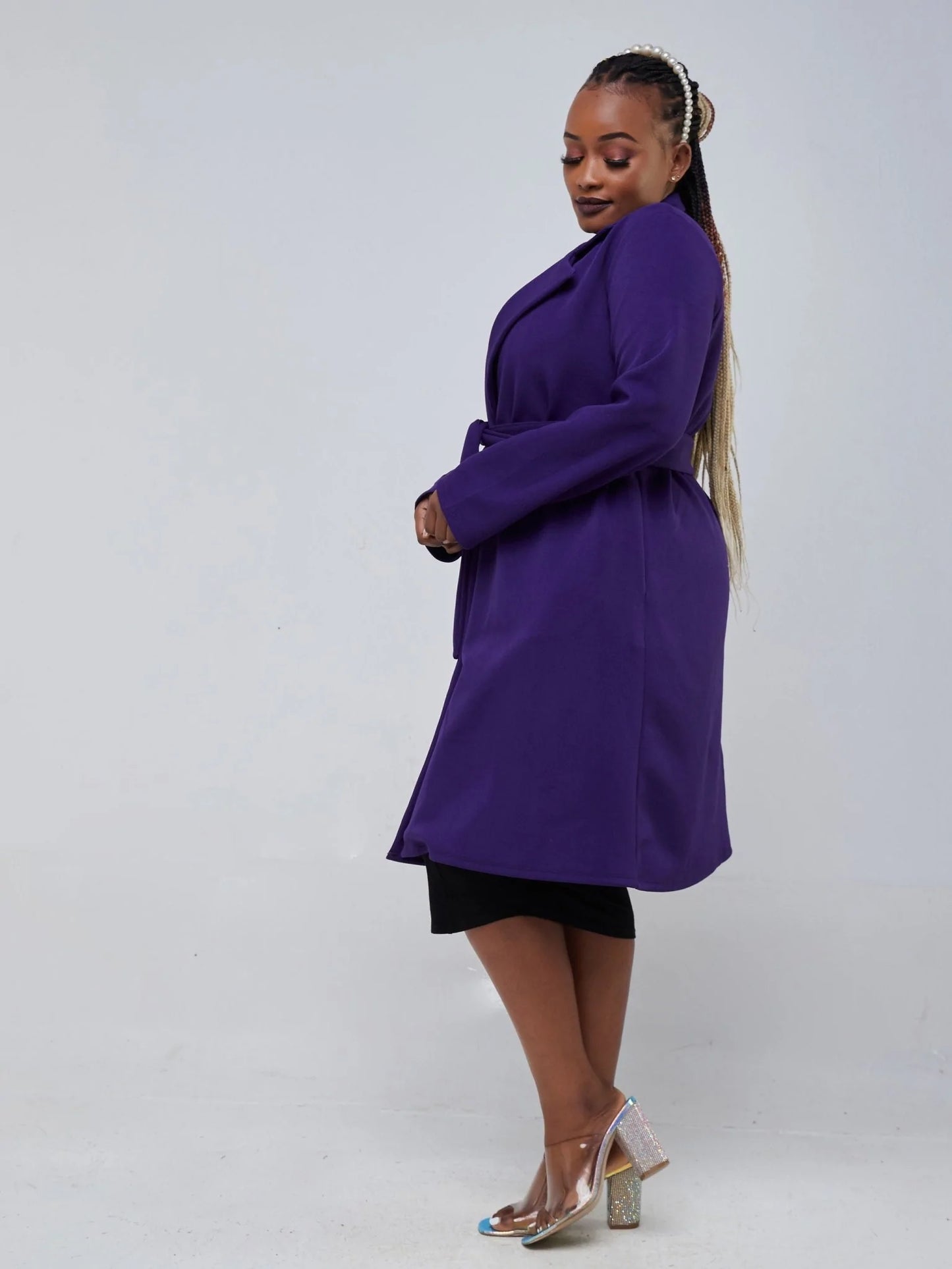 Vivo Hema Long Sleeve Trench Collar A-line Coat - Purple - Shop Zetu Kenya