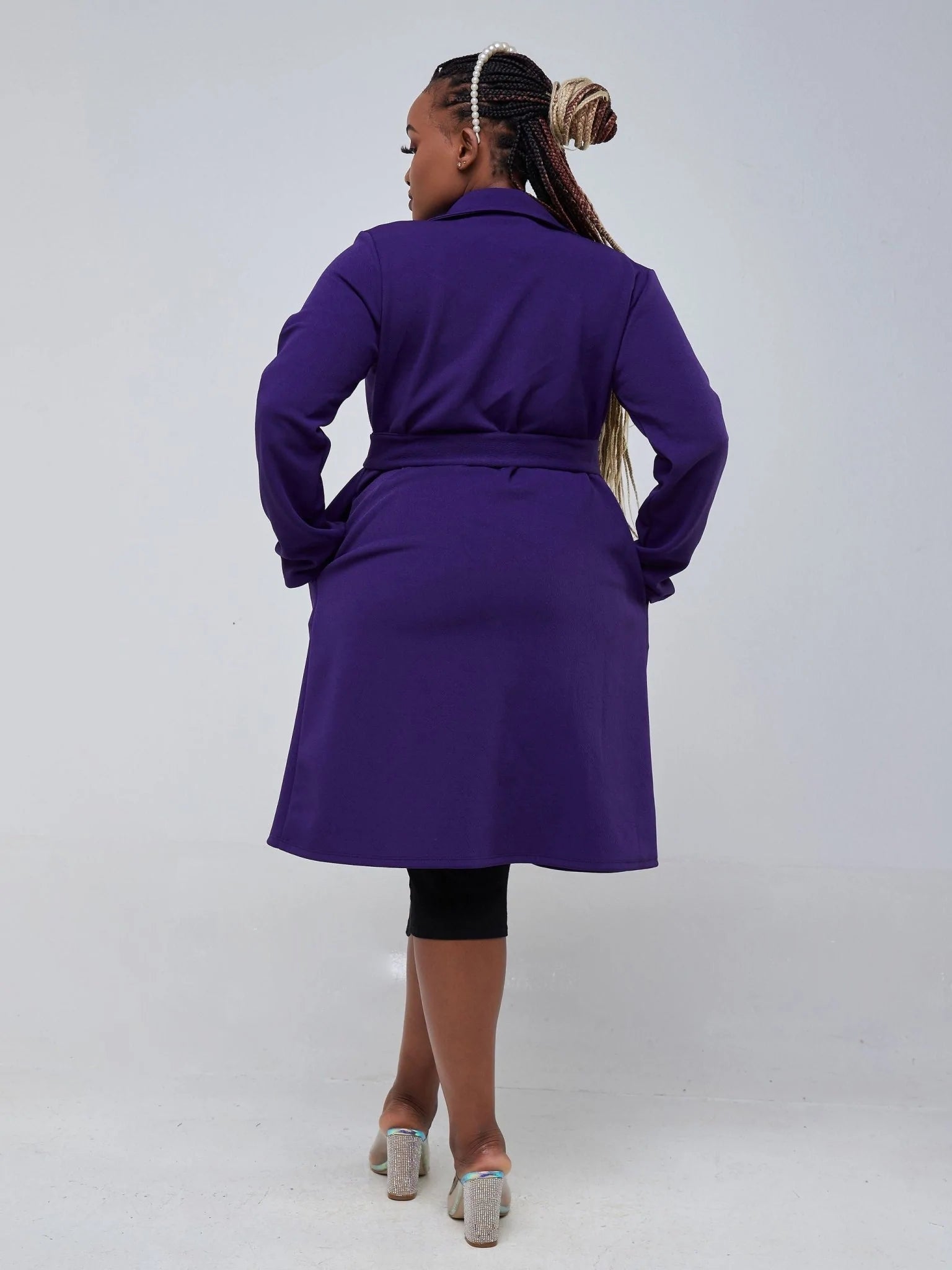 Vivo Hema Long Sleeve Trench Collar A-line Coat - Purple - Shop Zetu Kenya