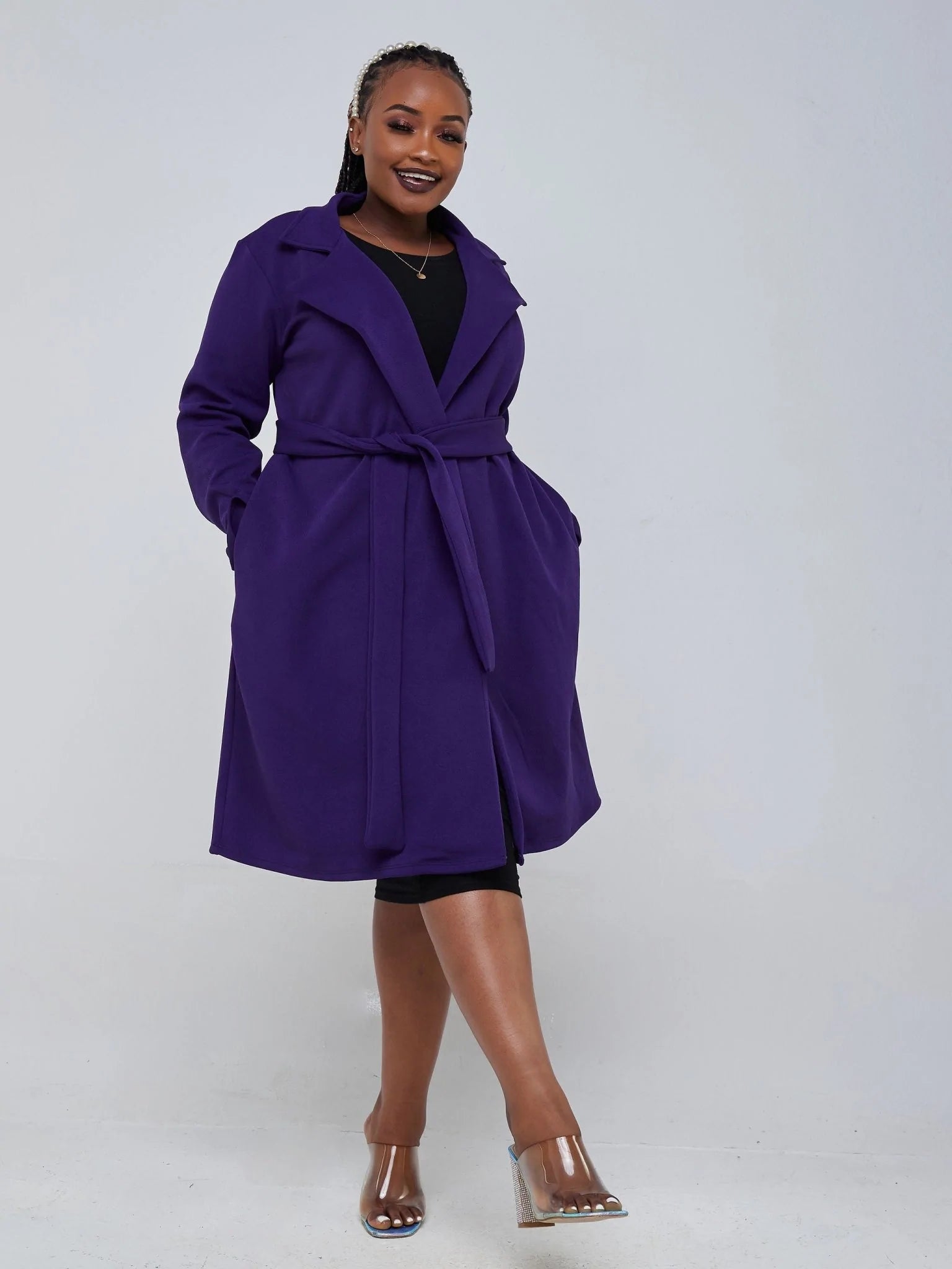 Vivo Hema Long Sleeve Trench Collar A-line Coat - Purple - Shop Zetu Kenya
