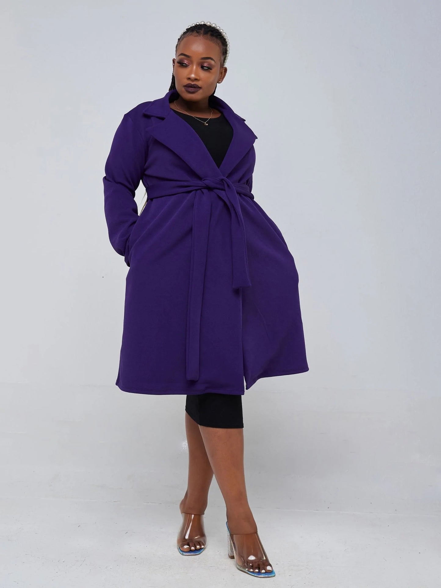 Vivo Hema Long Sleeve Trench Collar A-line Coat - Purple - Shop Zetu Kenya