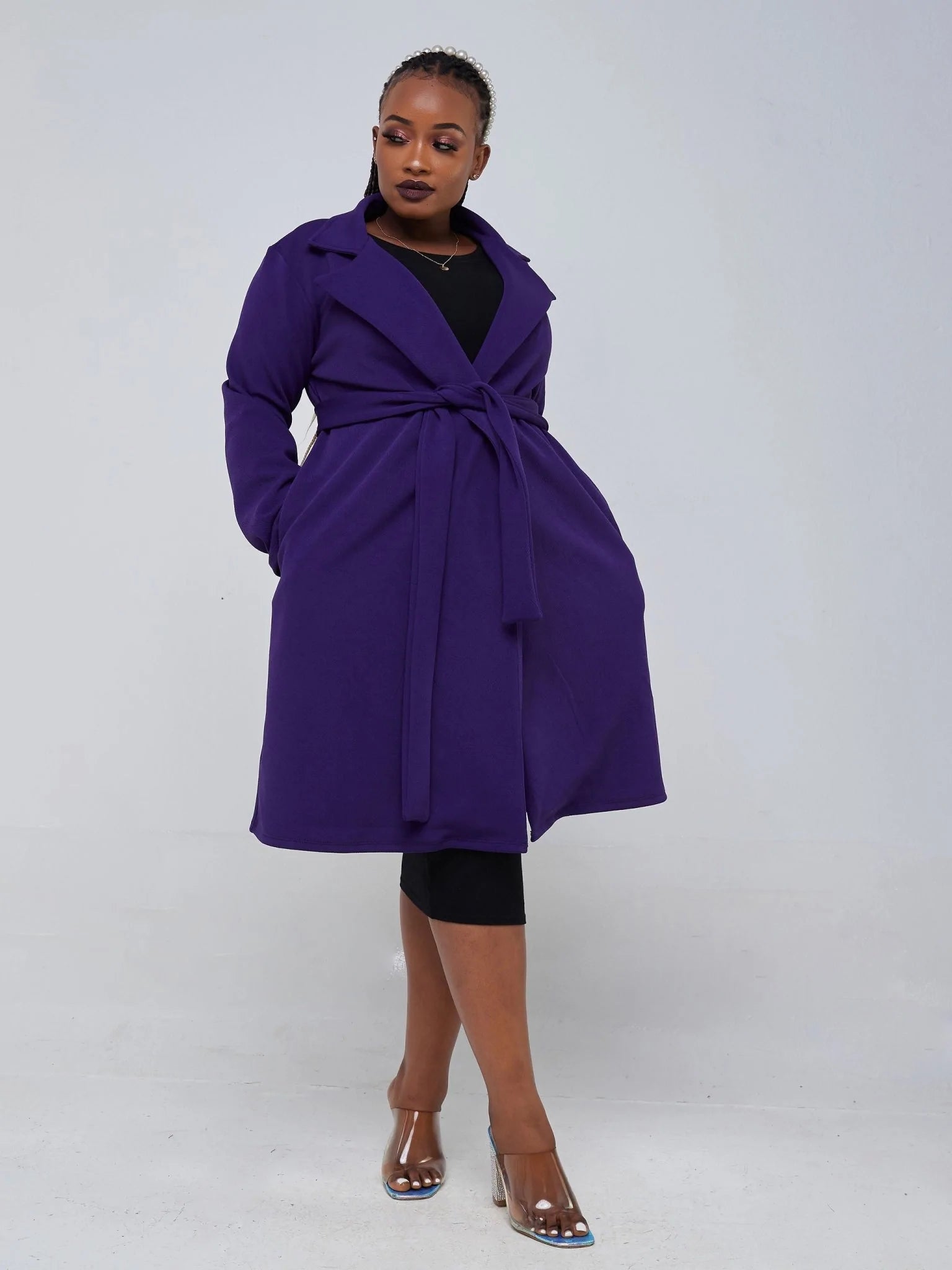 Vivo Hema Long Sleeve Trench Collar A-line Coat - Purple - Shop Zetu Kenya
