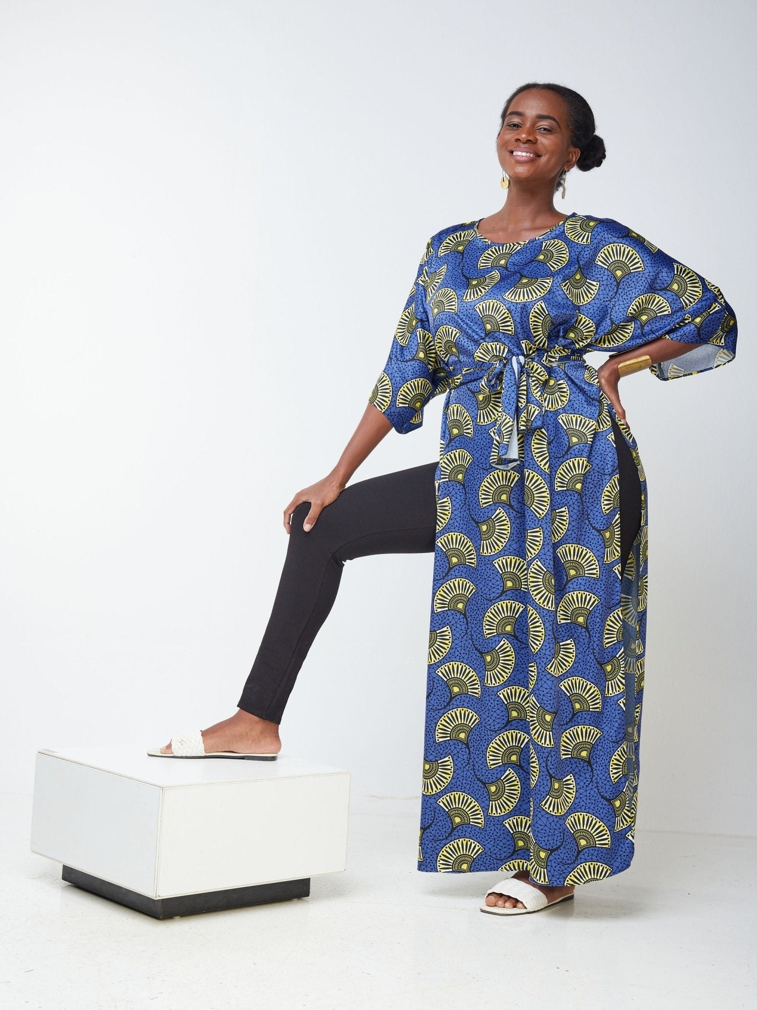 Vivo Lani Maxi Top - Royal Blue / Yellow Abstract Print - Shop Zetu Kenya
