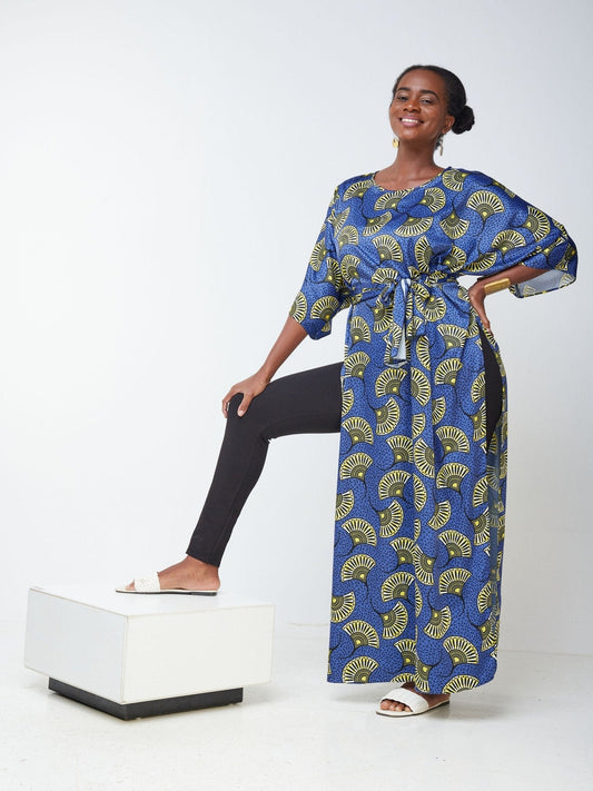 Vivo Lani Maxi Top - Royal Blue / Yellow Abstract Print - Shop Zetu Kenya