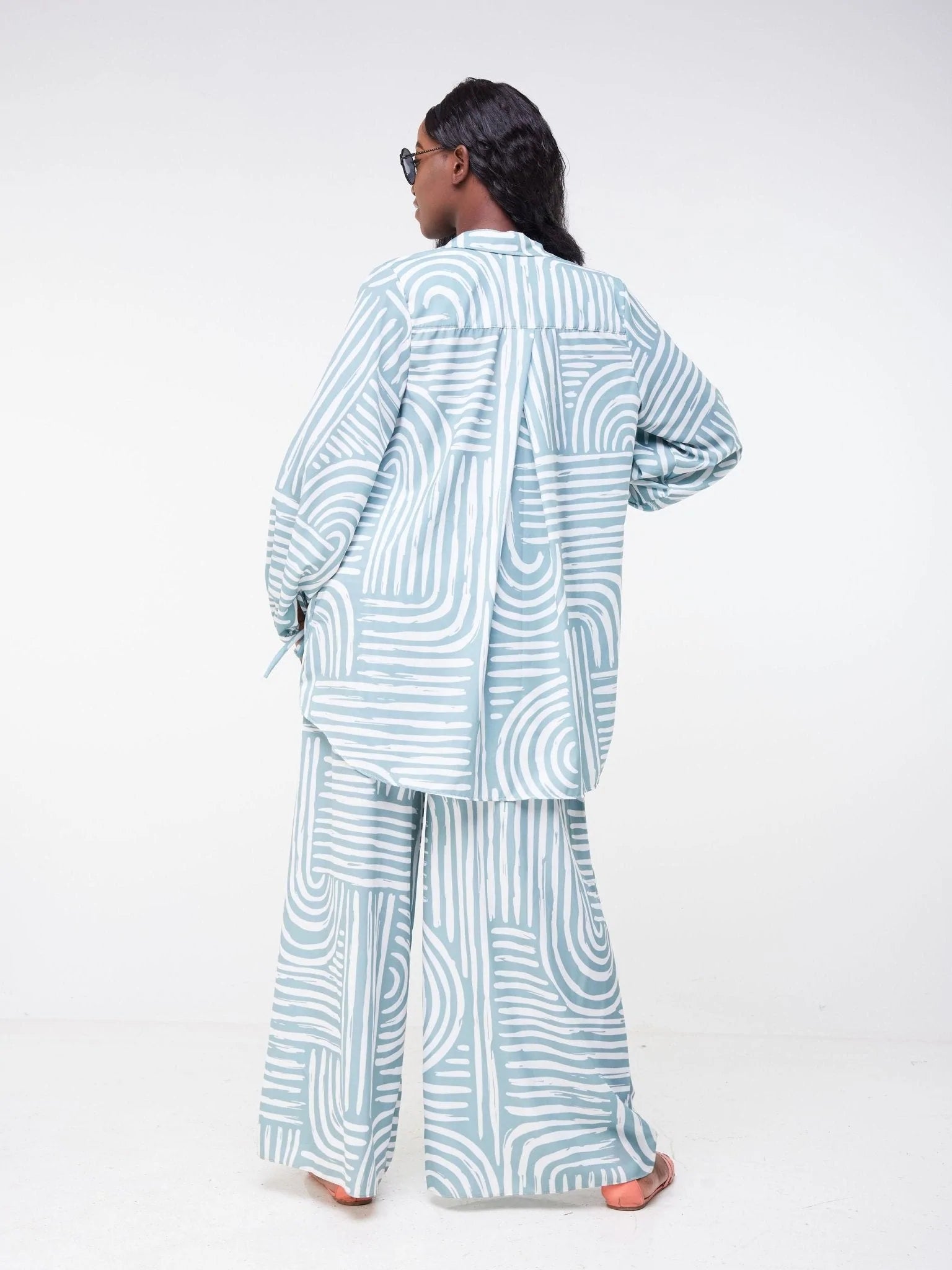 Vivo Malindi Bishop Sleeve Shirt (JK) - Mint Green / White Abstract Print - Shop Zetu Kenya
