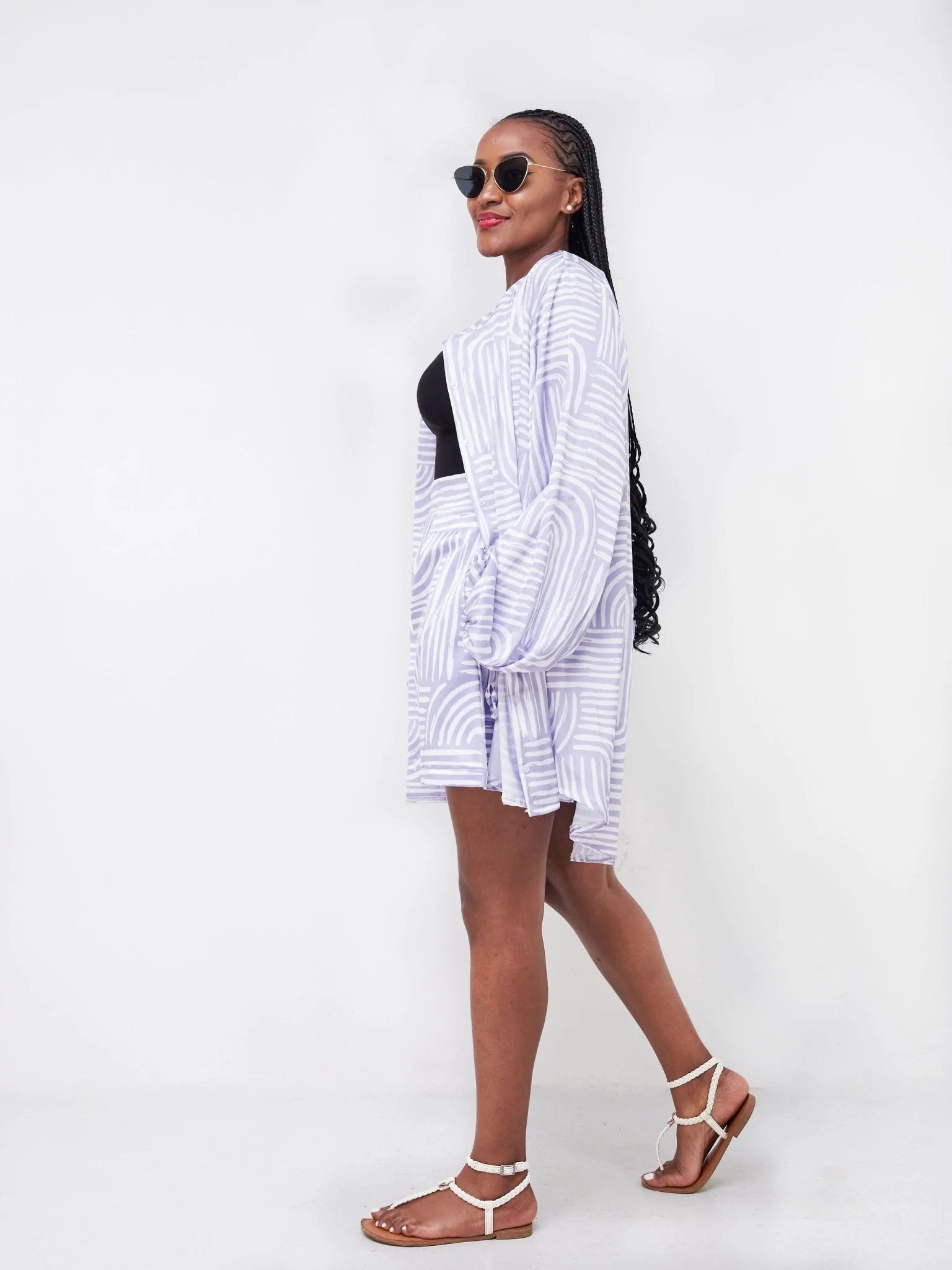 Vivo Malindi Collarless Oversized Shirt (JK) - Lilac / White Abstract Print - Shop Zetu Kenya
