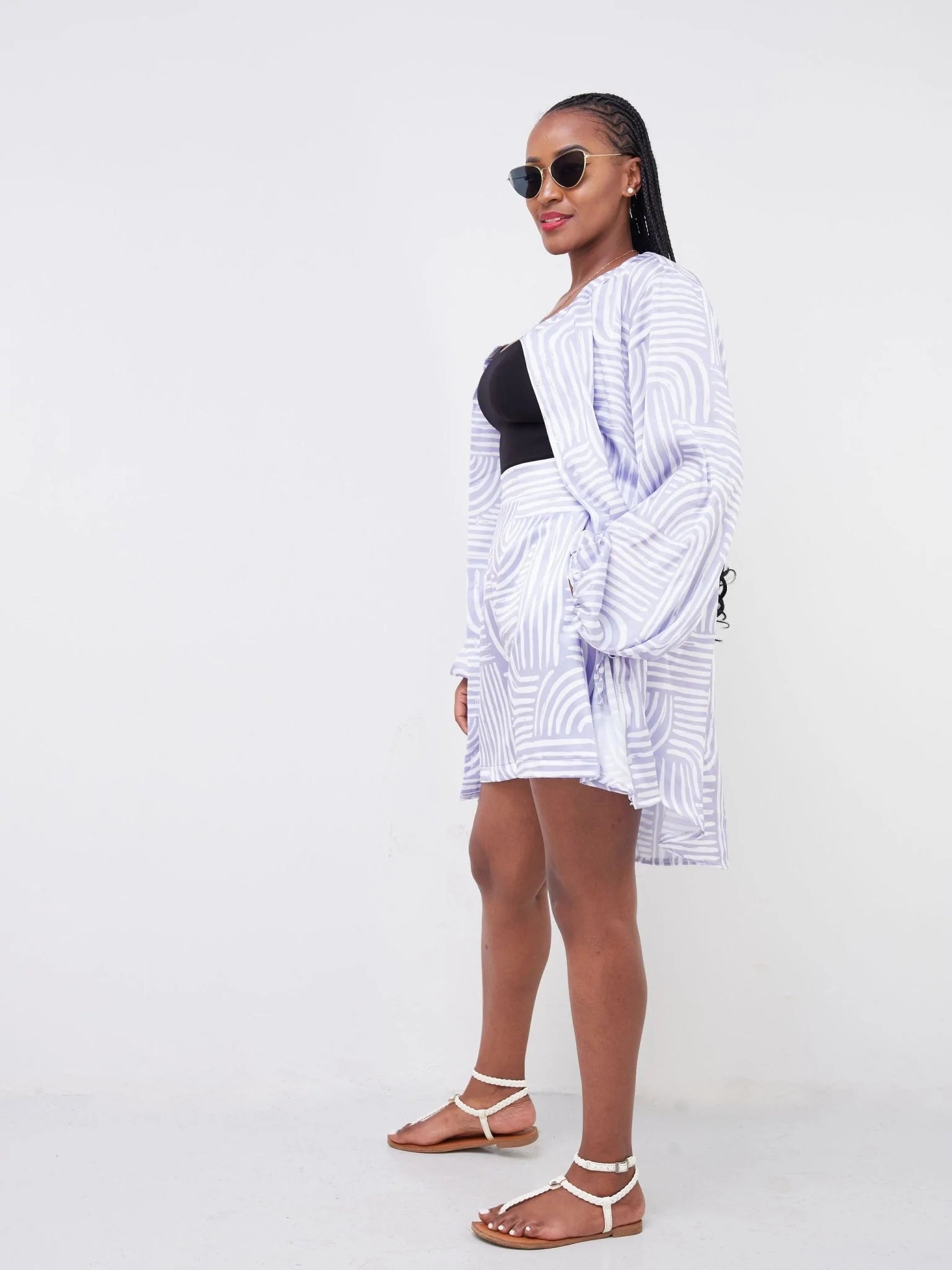 Vivo Malindi Collarless Oversized Shirt (JK) - Lilac / White Abstract Print - Shop Zetu Kenya