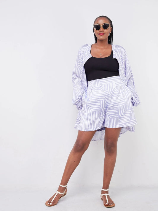 Vivo Malindi Collarless Oversized Shirt (JK) - Lilac / White Abstract Print - Shop Zetu Kenya