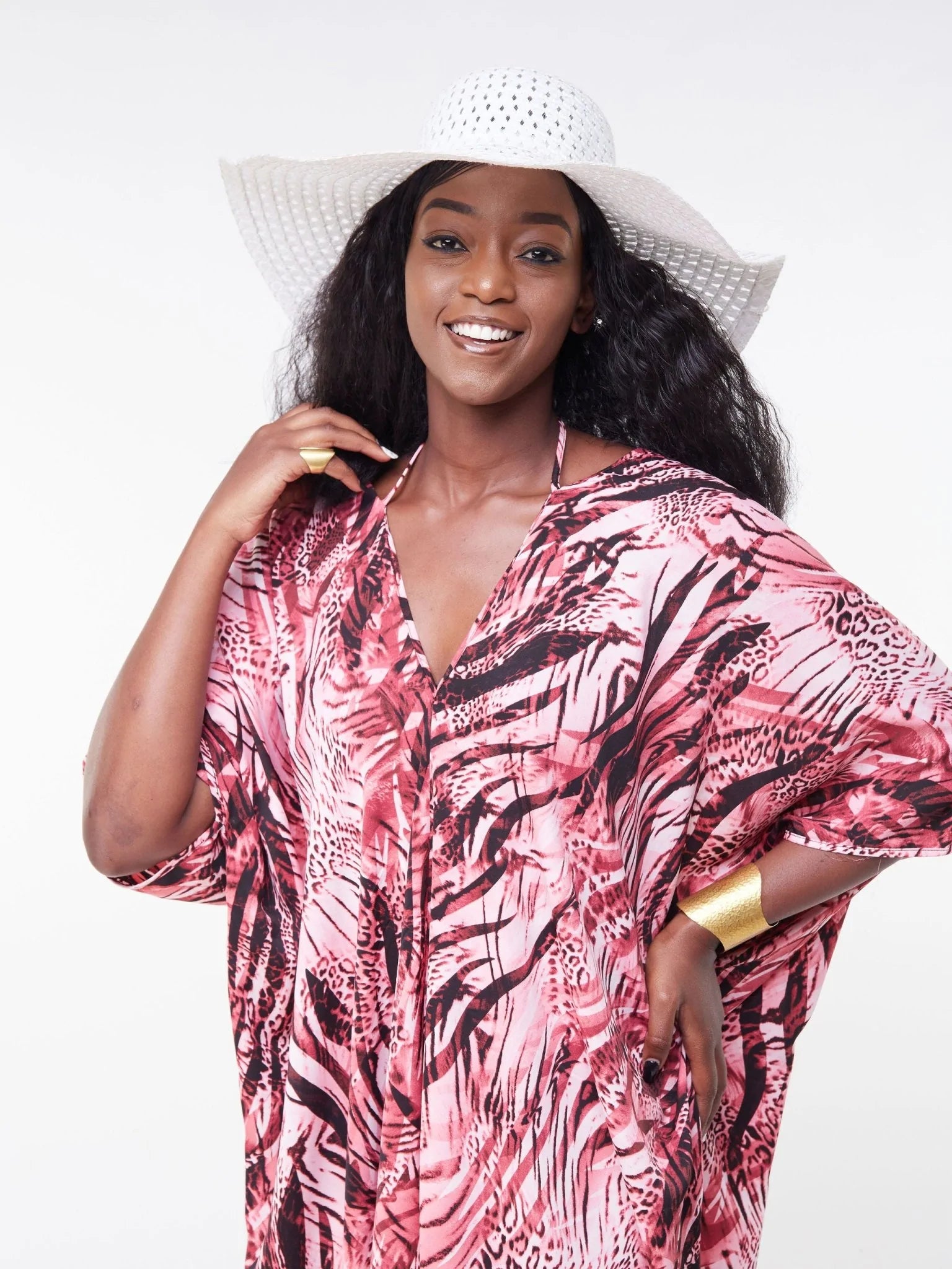 Vivo Malindi Multi-Way Kaftan - Maroon / Black Animal Print - Shop Zetu Kenya