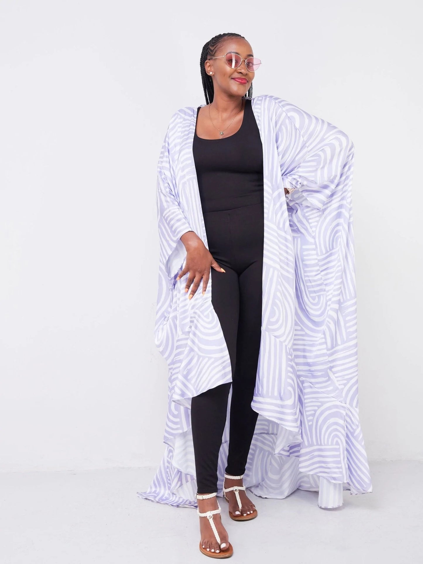 Vivo Malindi Open Kaftan (JK) - Lilac / White Abstract Print - Shop Zetu Kenya