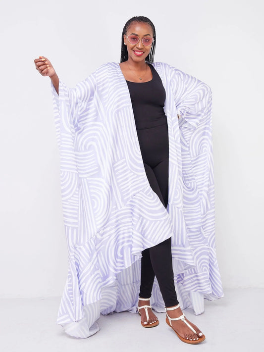 Vivo Malindi Open Kaftan (JK) - Lilac / White Abstract Print - Shop Zetu Kenya