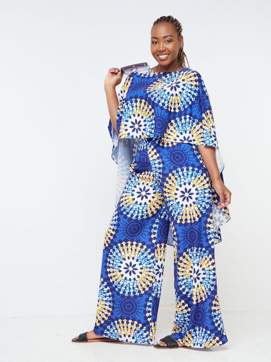 Vivo Sana Cape Top - Mustard / Blue Abstract Print - Shop Zetu Kenya